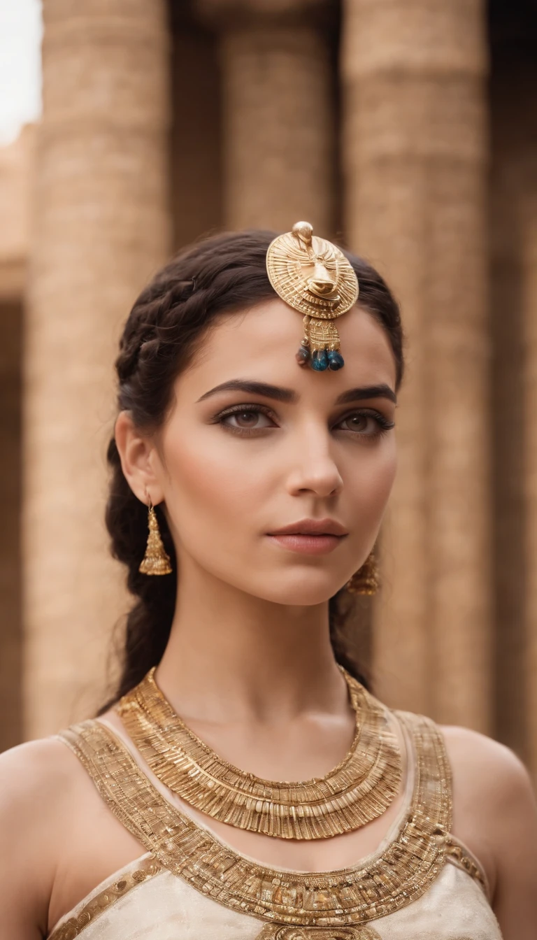 Create an image of Cleopatra as a young princess of Ancient Egypt,atraente e bela, destacando sua beleza e origens reais