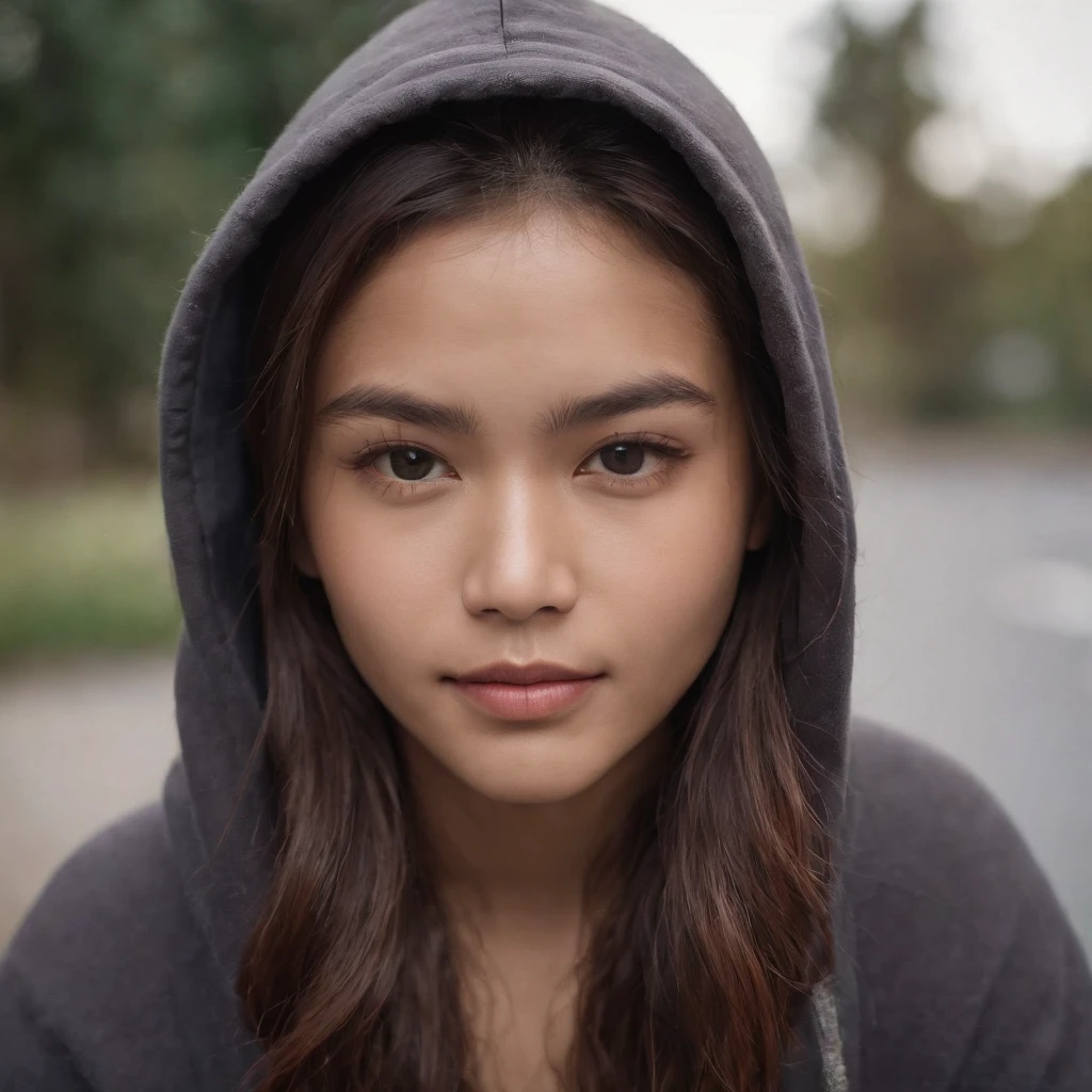 beautiful filipino slim college girl, wearing hoodie, looking at viewer, portrait, hyper detailed POV, by lee jeffries, nikon d850, film stock photograph ,4 kodak portra 400 ,camera f1.6 lens ,rich colors ,hyper realistic ,lifelike texture, dramatic lighting , cinestill 800,