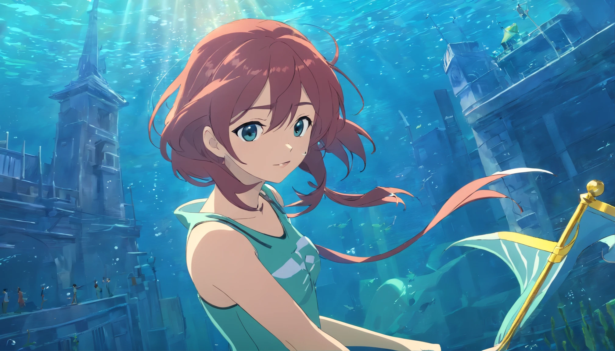 Underwater city Girl with a flag karo Little Mermaid Military department Underwater city Nagi no Asukara