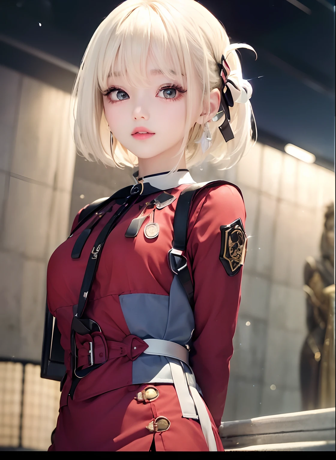 (8K、RAW Photos、Photorealsitic:1.25)、(lipgloss、Eye lashes、Shiny face、shinny skin、best qualtiy、超A high resolution、depth of fields、chromatic abberation、Caustics、Wide range of lighting、Natural Shading、Kpop Idle) The viewer looks calm and goddess-like with a sense of happiness、Upper body statue