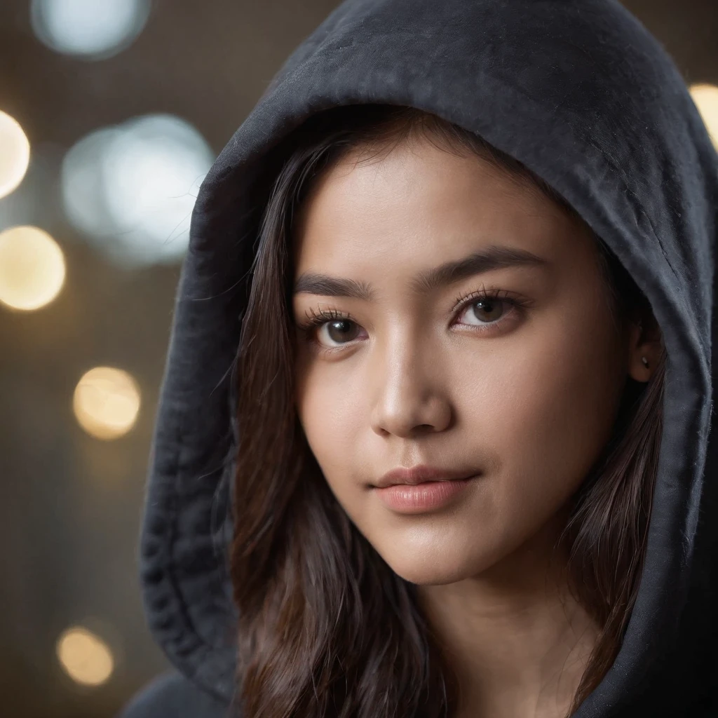 beautiful indonesian slim college girl, wearing hoodie, looking at viewer, portrait, hyper detailed POV, by lee jeffries, nikon d850, film stock photograph ,4 kodak portra 400 ,camera f1.6 lens ,rich colors ,hyper realistic ,lifelike texture, dramatic lighting , cinestill 800,