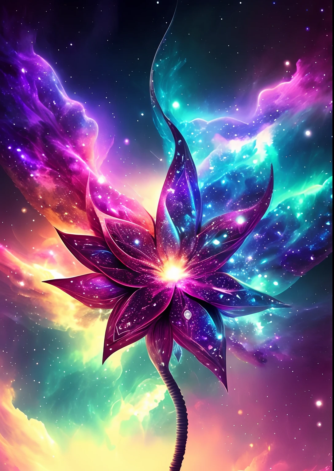dreamlikeart, galaxy, outer space, nebula, star, [cyberpunked] Flowers from the stars (star:1.5),