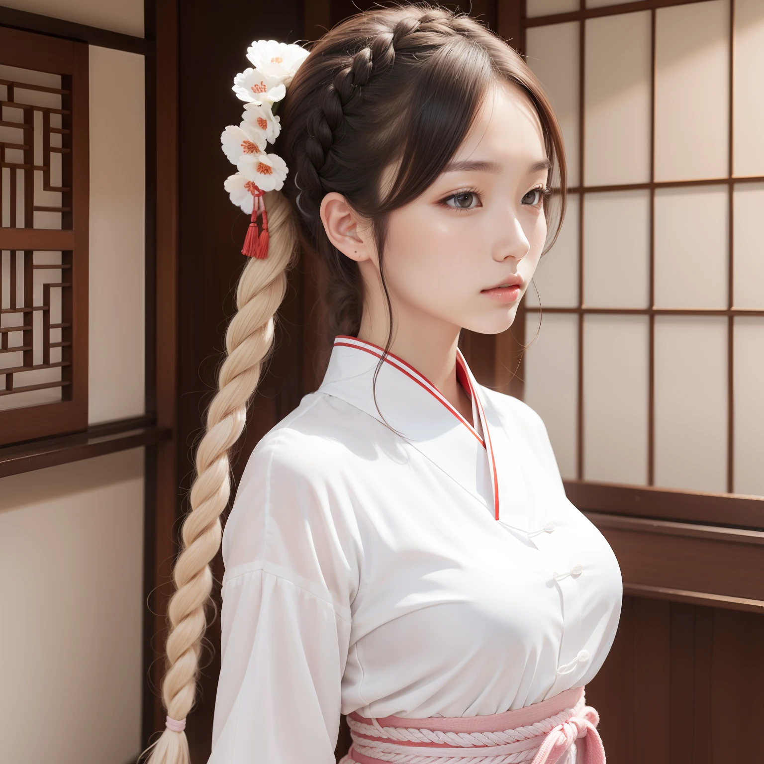 super high image, super detail, super high resolution, female, white glossy side braid hair, beautiful, cute, pretty, Japanese, Chinese, Korean, great proportion, professional lighting