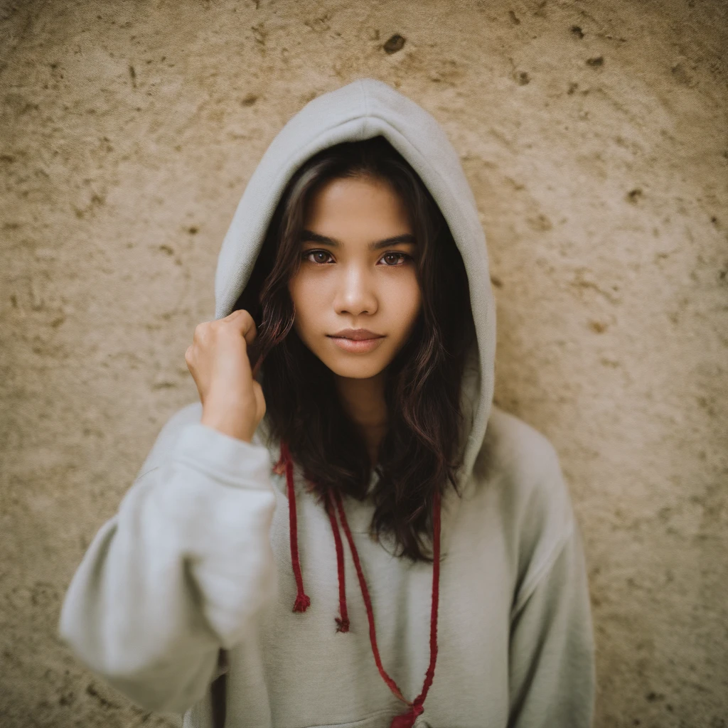 beautiful filipino slim college girl, wearing hoodie, looking at viewer, portrait, hyper detailed POV, by lee jeffries, nikon d850, film stock photograph ,4 kodak portra 400 ,camera f1.6 lens ,rich colors ,hyper realistic ,lifelike texture, dramatic lighting , cinestill 800,