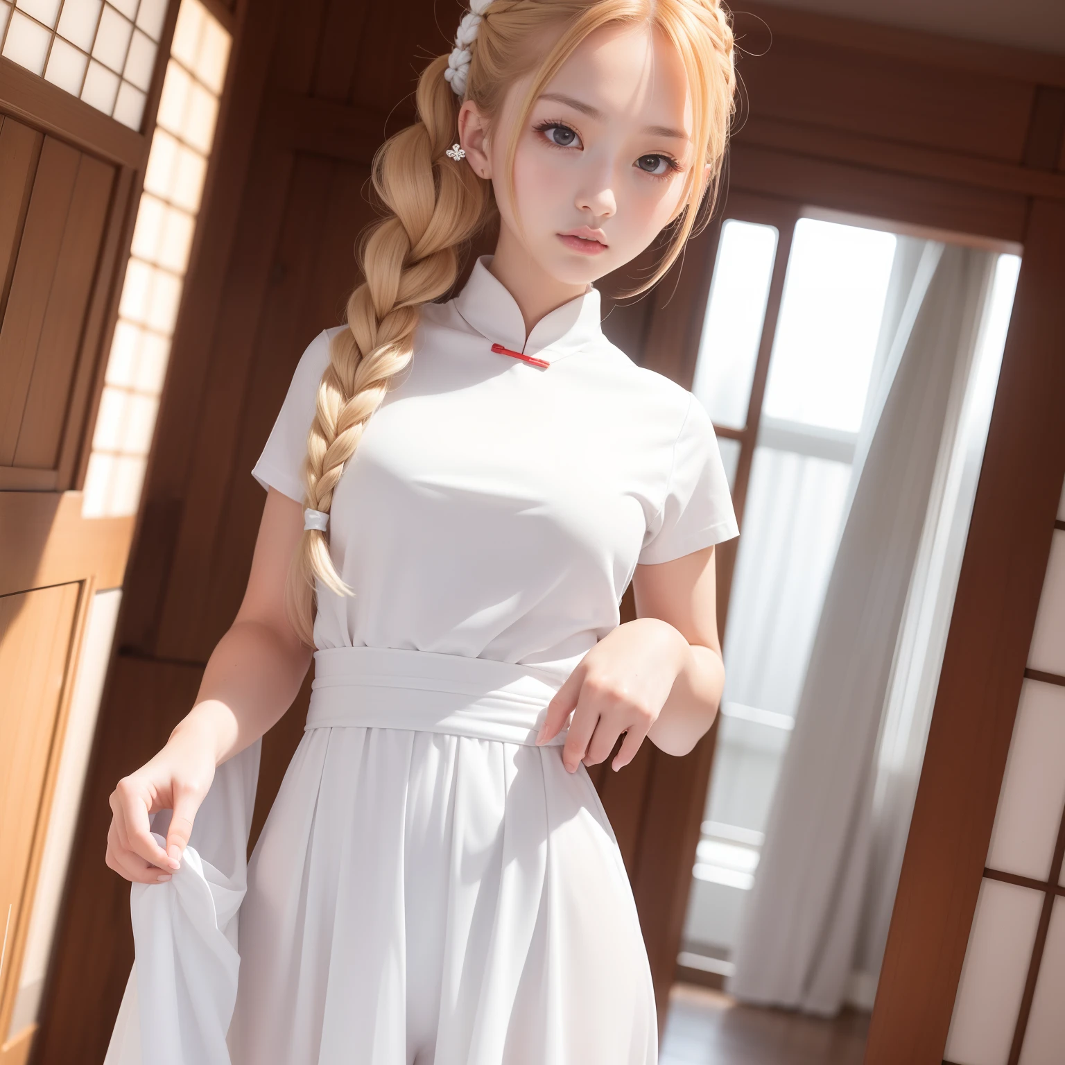 super high image, super detail, super high resolution, female, white glossy side braid hair, beautiful, cute, pretty, Japanese, Chinese, Korean, great proportion, professional lighting