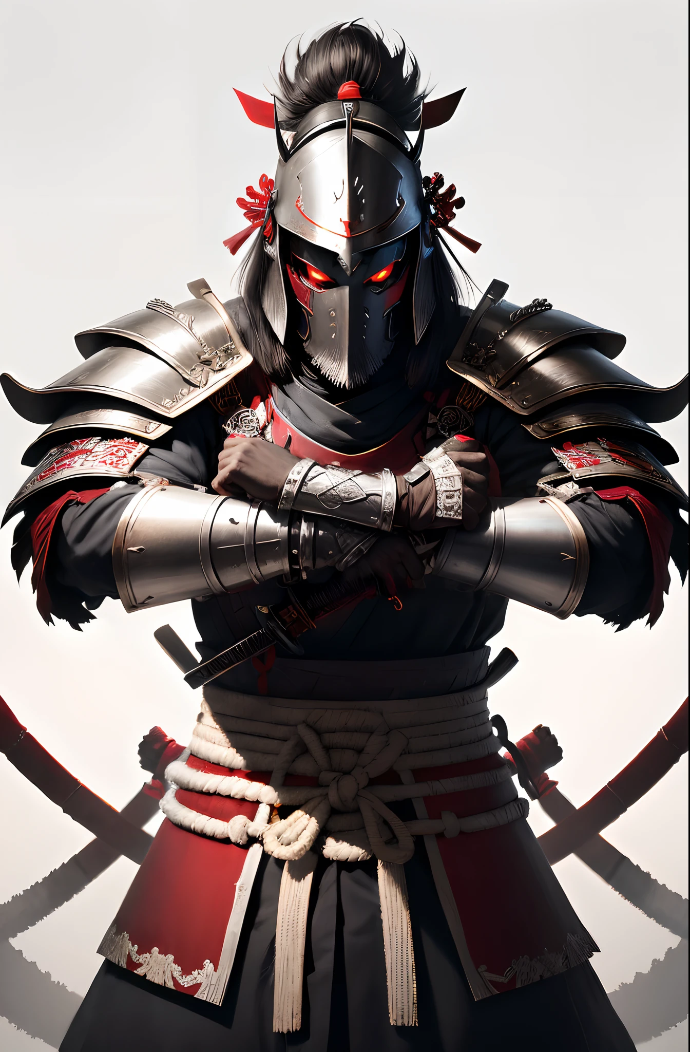 hold two swords cross with the armor on the hands