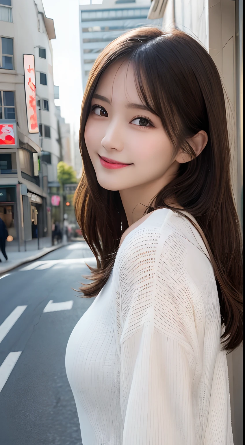 masutepiece, Best Quality, Illustration, Ultra-detailed, finely detail, hight resolution, 8K Wallpaper, Perfect dynamic composition, Beautiful detailed eyes, doress,Medium Hair, Big breasts, Natural Color Lip, Random and sexy poses,Smile,Aoyama Street Walk、A 24-year-old girl