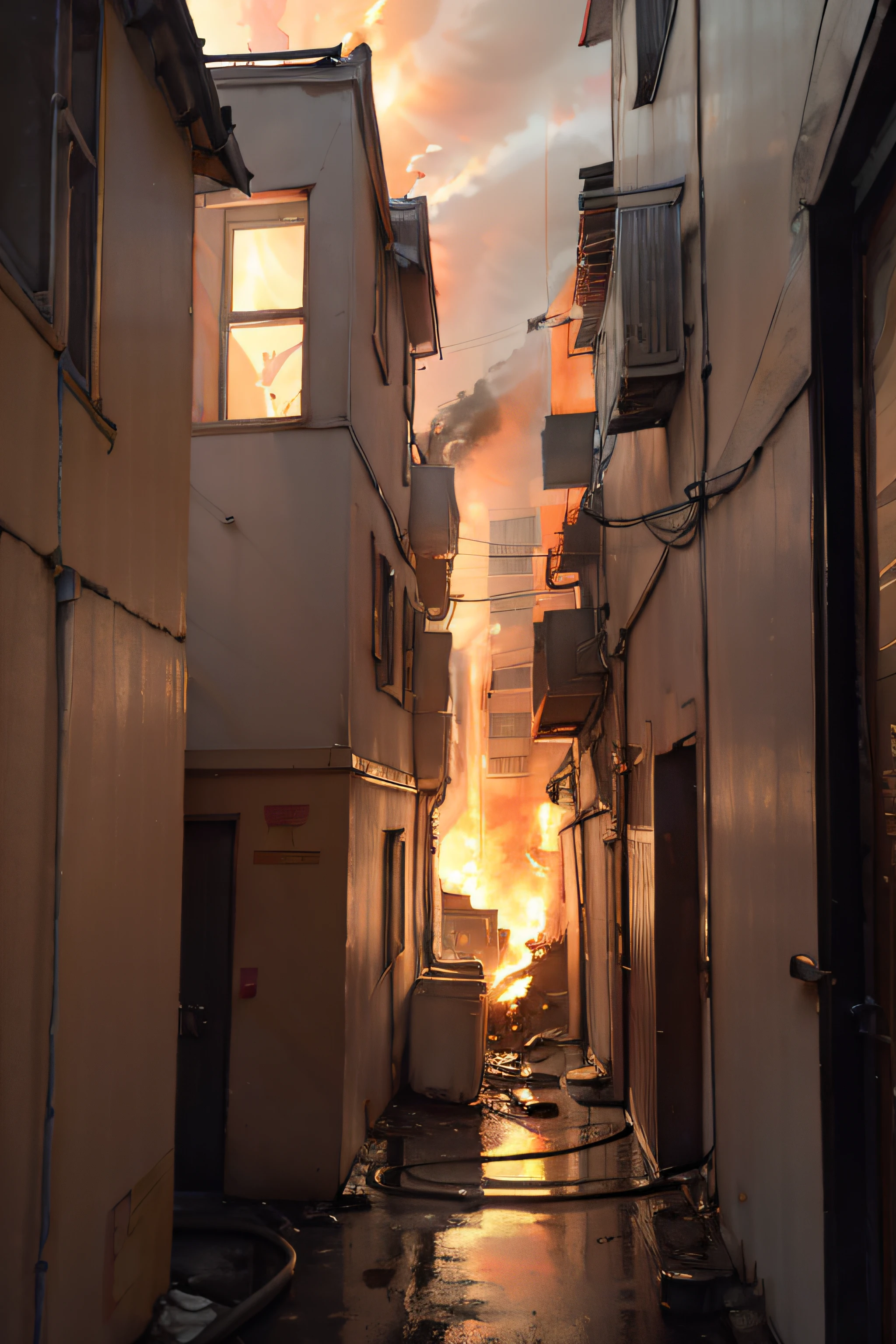 Amidst the chaos, flames engulfed the mini apartment building 9 floor inside narrow alley. Smoke billowed, alarms blared, and residents frantically evacuated.