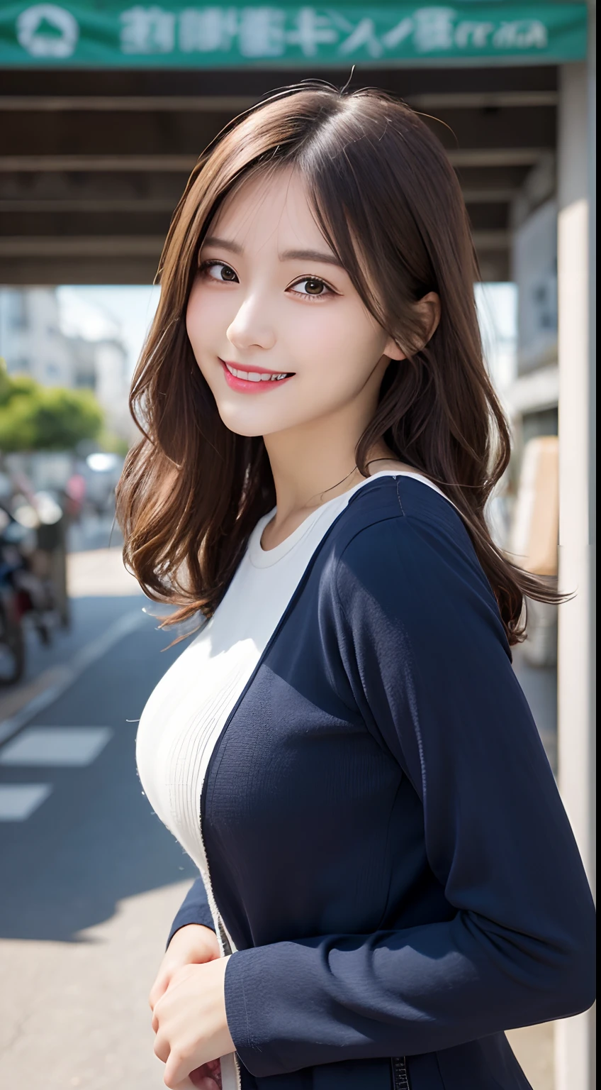 Tabletop, Highest quality, figure, Very detailed, In detail, High resolution, 8k wallpaper, Perfect dynamic composition, Beautiful attention to detail, dress,Medium Hair,  Natural color lip, Random sexy poses,smile,Aoyama Street Walk、26-year-old woman
