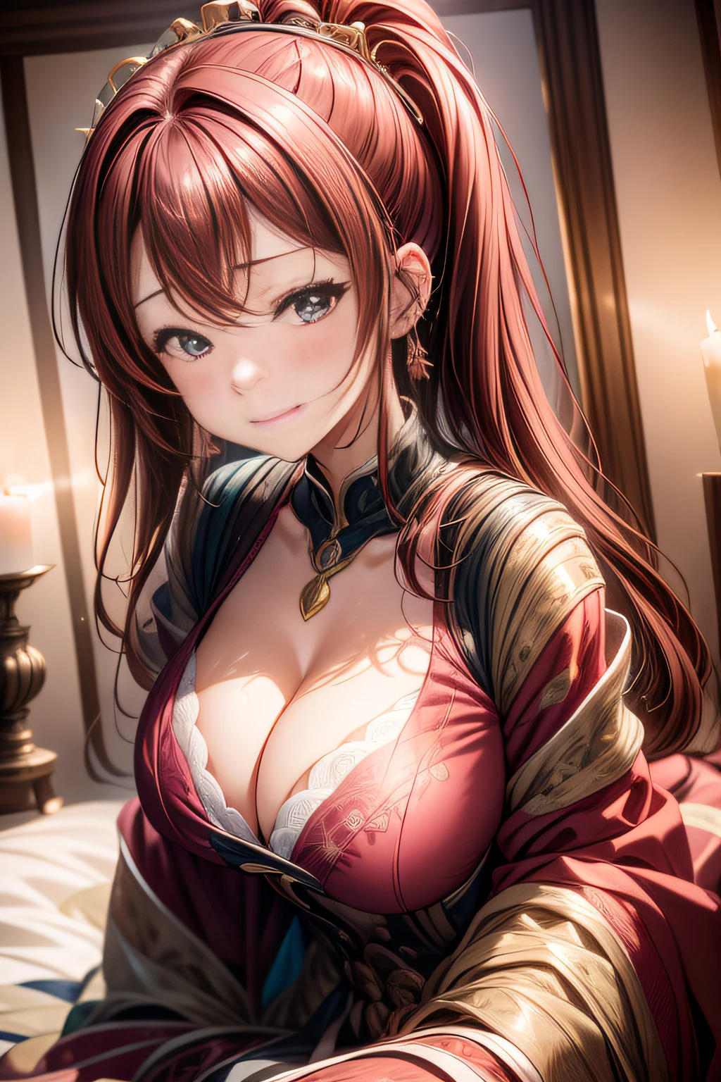 Blushing cheeks、shyly smile、optic、florals、hair pin、a necklace、piercings、Sleeping face down on the bed、depth of fields、pointed red mouth、Glossy reddish-brown shorthair、disheveled ponytail、closing eye、鎖骨、Beautiful fingers、Hourglass body、portrait of a full body、Yawn with mouth wide open、Grimacing in pain、Angle from behind、Look back and watch your audience、