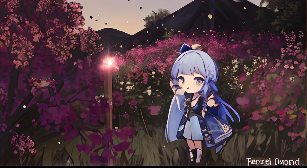 1girl,ayaka,(Chibi:1.2), cana, ojos azules, mejillas rojas, lengua, lengua fuera, un ojo cerrado, del dedo a los ojos