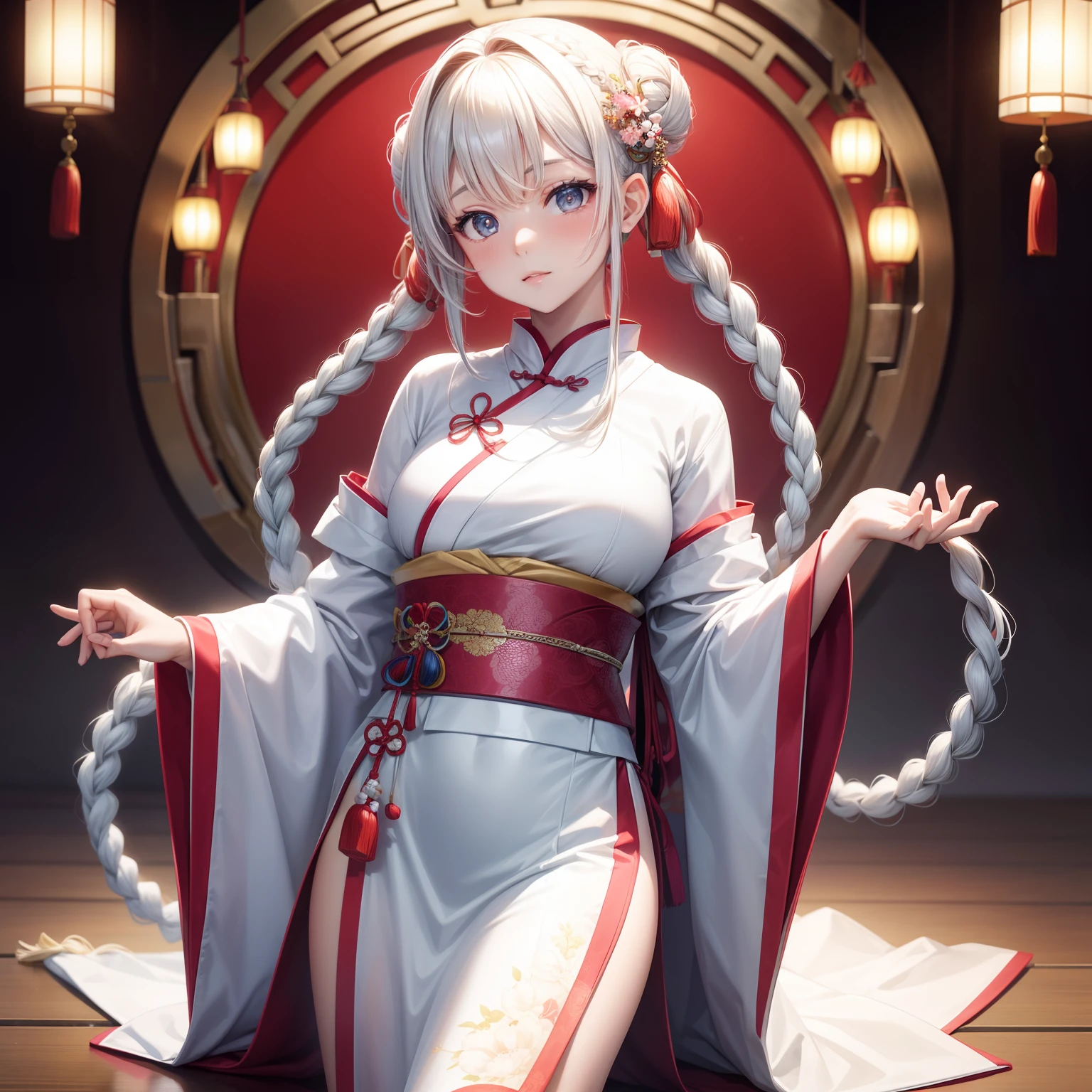 super high image, super detail, super high resolution, female, white glossy side braid hair, beautiful, cute, pretty, Japanese, Chinese, Korean, great proportion, professional lighting