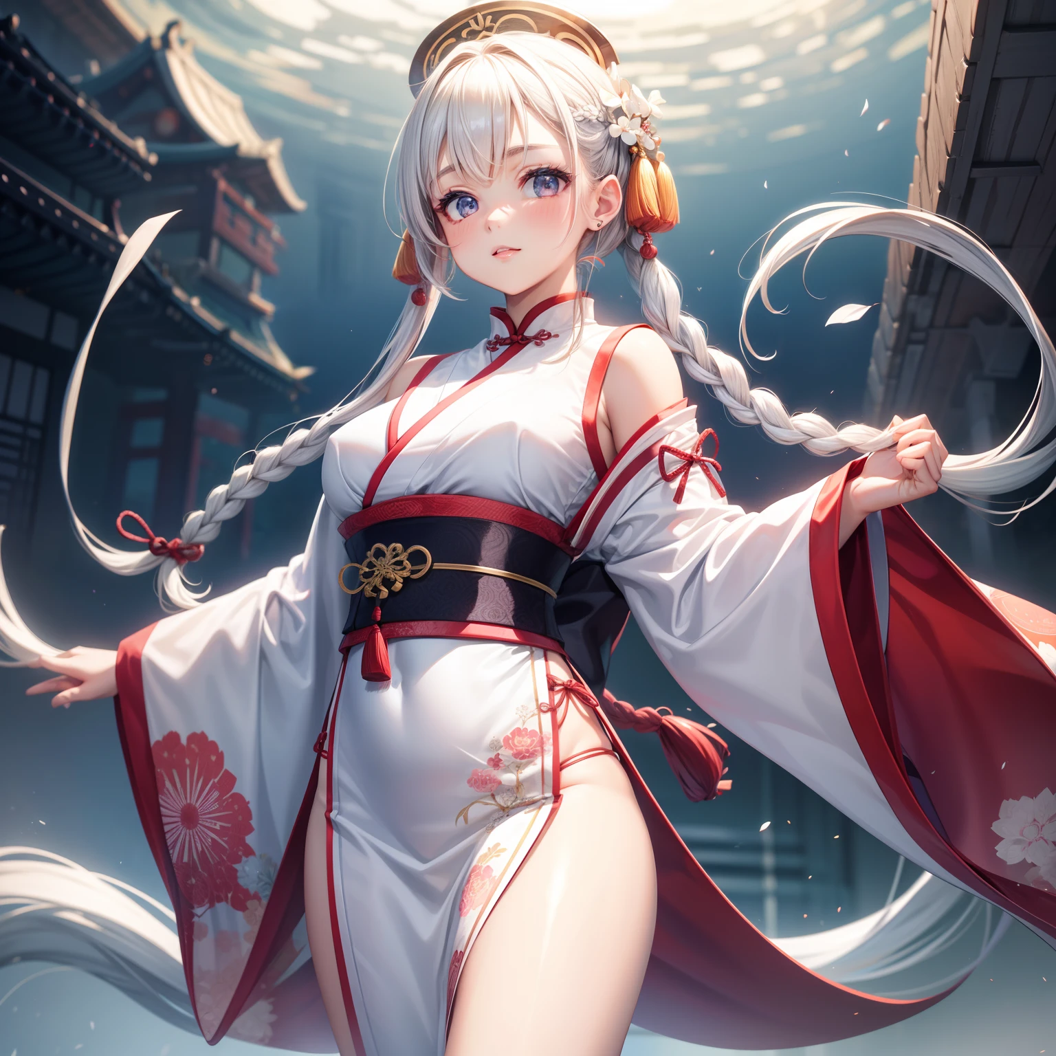 super high image, super detail, super high resolution, female, white glossy side braid hair, beautiful, cute, pretty, Japanese, Chinese, Korean, great proportion, professional lighting