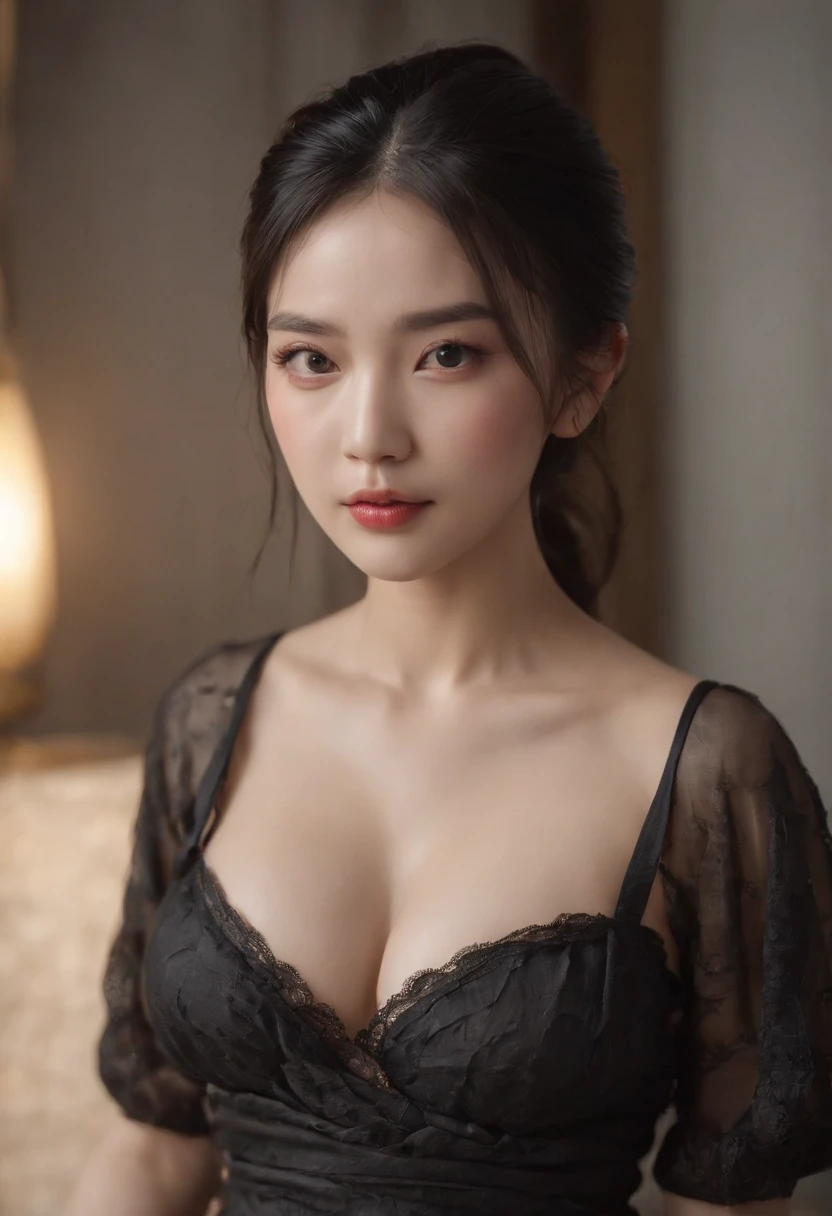 ​masterpiece、top-quality、hight resolution、High-quality images、8K、细节、wetted skin、Detailed eye depiction、Lustrous black hair、poneyTail、large full breasts、large hips、Constricted waist、Shibari、Rope cut into the skin、Wide legs open、
