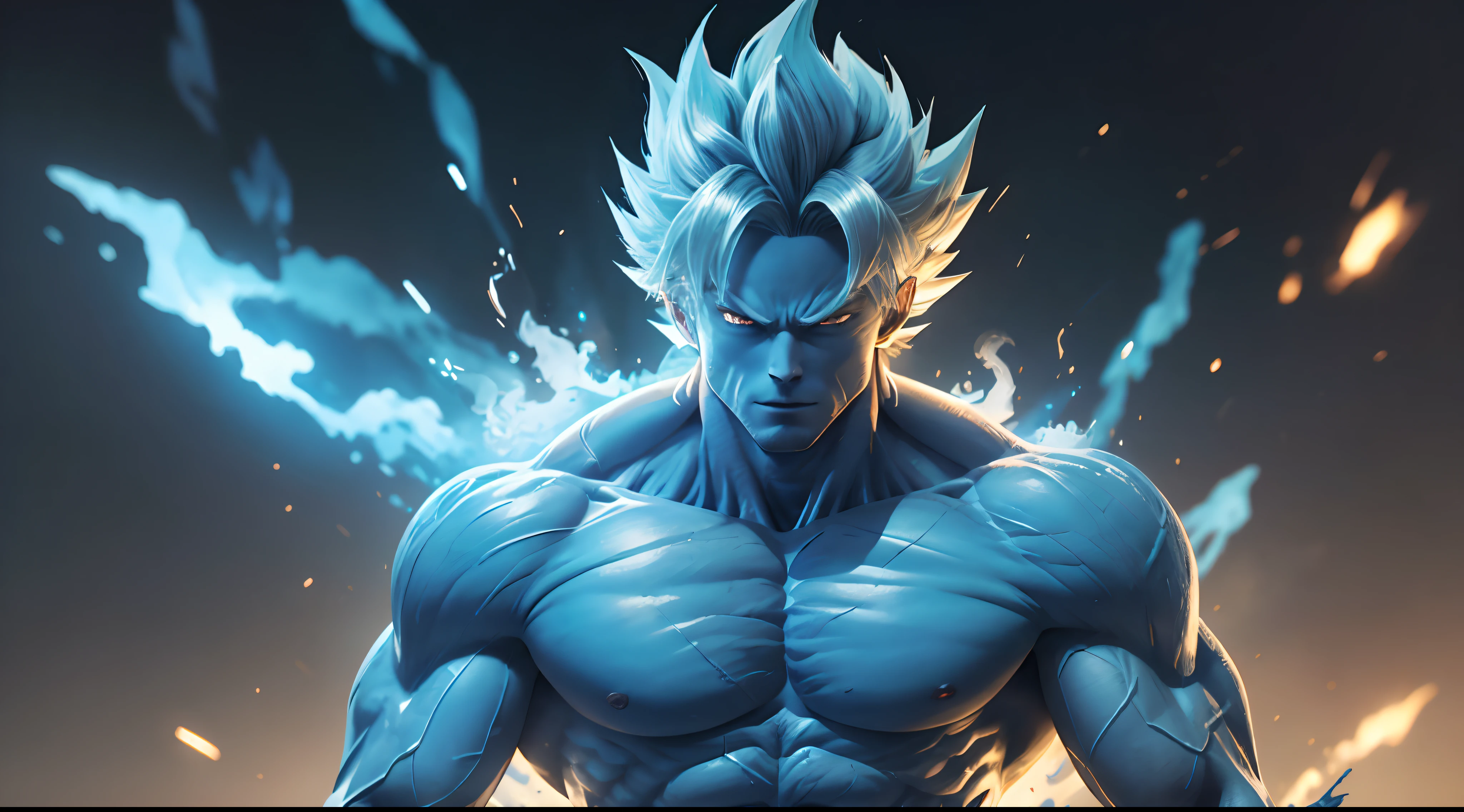 "(Upper body portrait 1.2) Handsome Goku is a true masterpiece, perfect anatomy, When looking at his beautiful eyes, with charming, attractive eyes, his gaze is directed towards the viewer that you have You can clearly see every little detail and every perfect line, every little detail on the skin in 8K quality, people are attracted by the confidence emanating from every look, the face is drawn in great detail. details in 8K image quality, battle in the background, which further increases his confidence.”