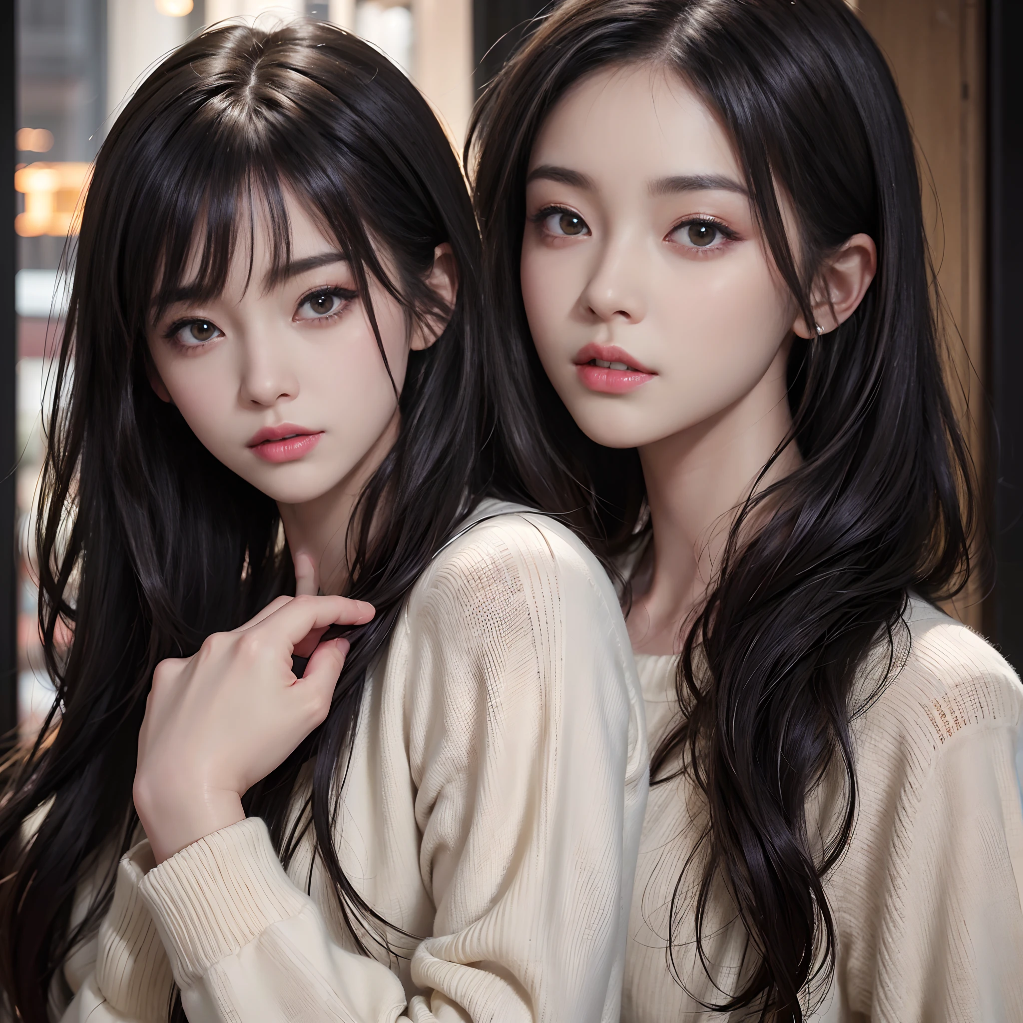 (Dramatic composition,voluminous hair:1.2,Tulle texture,1.2+Fill your face,long leges,Girl dancing dynamic pose,Long hair fluttering:1.2,Wide robe with large sleeves,Dark ink background,Xianxia background,Entangled in clouds,电影灯光)