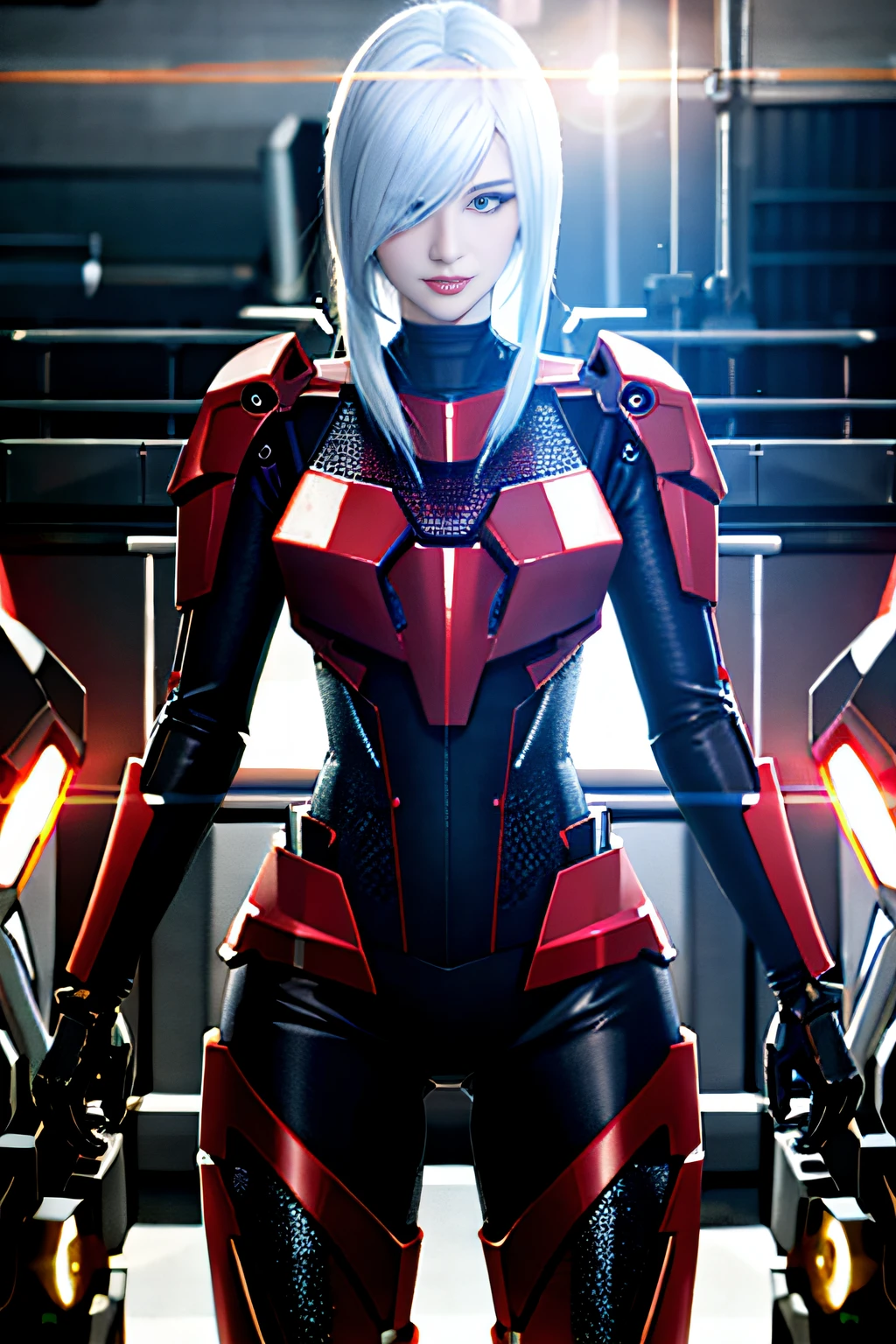 Machinary,femele,Raised sexy,True mechanical texture,tmasterpiece,best qualtiy,cinematic colorgrade,high detal,realisticlying,lens flare glow,Fiber tracing,In a heavy machinery plant