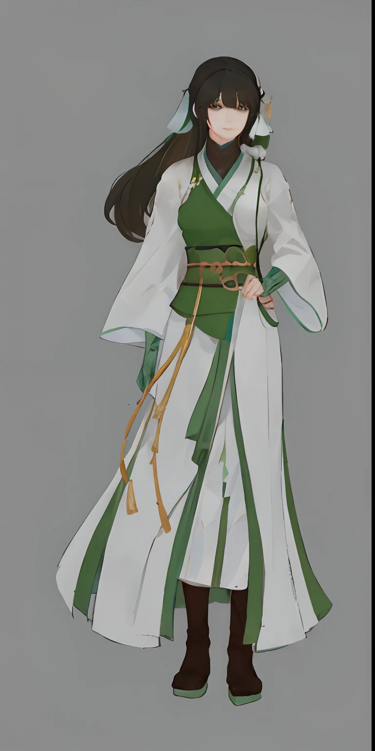 a cartoon of a woman in a white and green outfit, flowing hair and long robes, full body xianxia, inspired by Qiu Ying, inspired by Ju Lian, inspired by Lan Ying, inspired by Lü Ji, inspired by Li Mei-shu, inspired by Li Tang, inspired by Zhou Fang, inspired by Zhang Yin, inspired by Han Gan