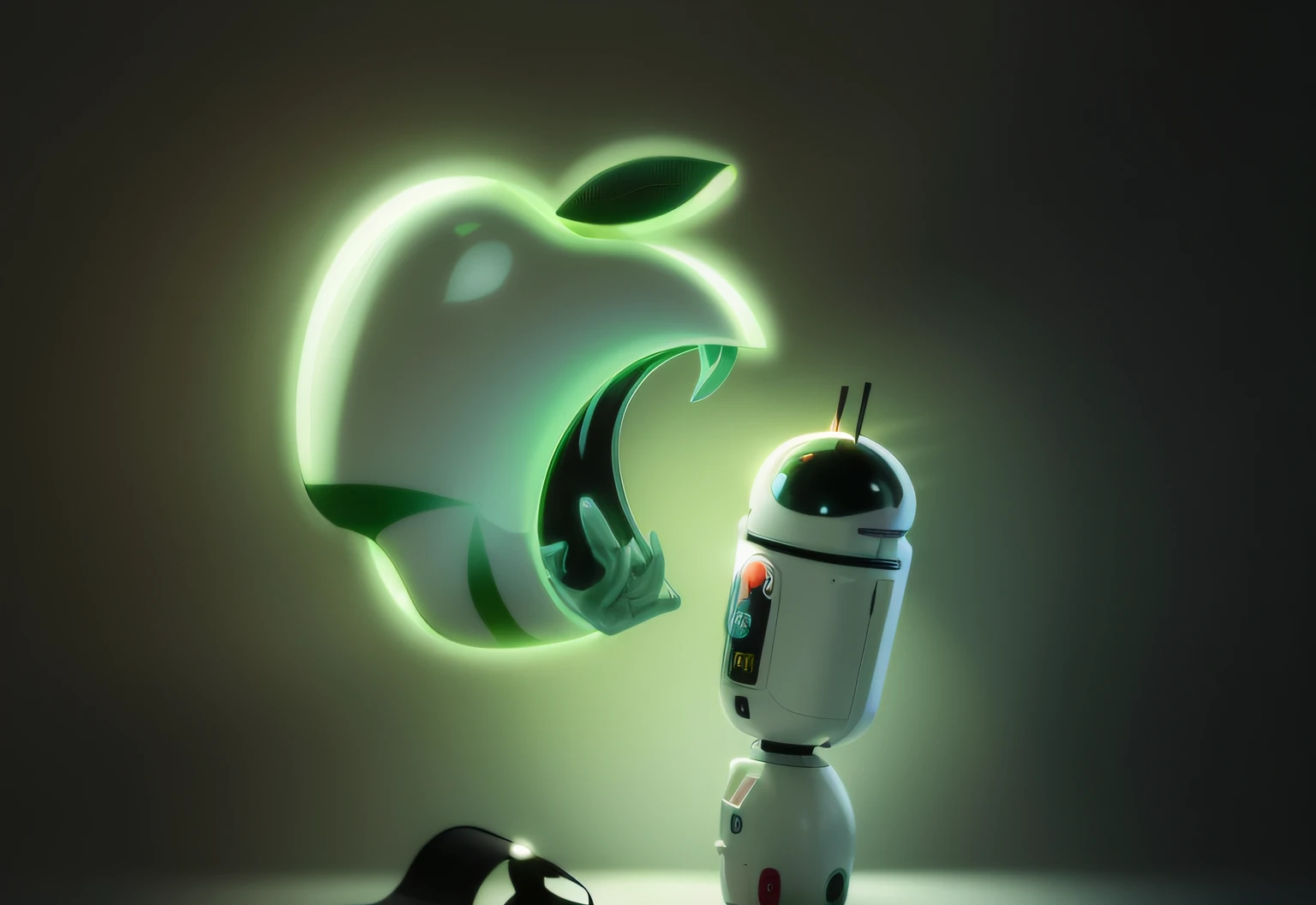 Um logotipo da Apple com um telefone Android verde na frente dele, papel de parede", with apple, choro! android! Woman, Ios, iPhone, paper awesome wallpaper, android, elma, inspirado no Android Jones, Androids, choro bonito! android woman, Papel de parede - 1 0 2 4, futuro!!, wallpaper mobile, 3840 x 2160