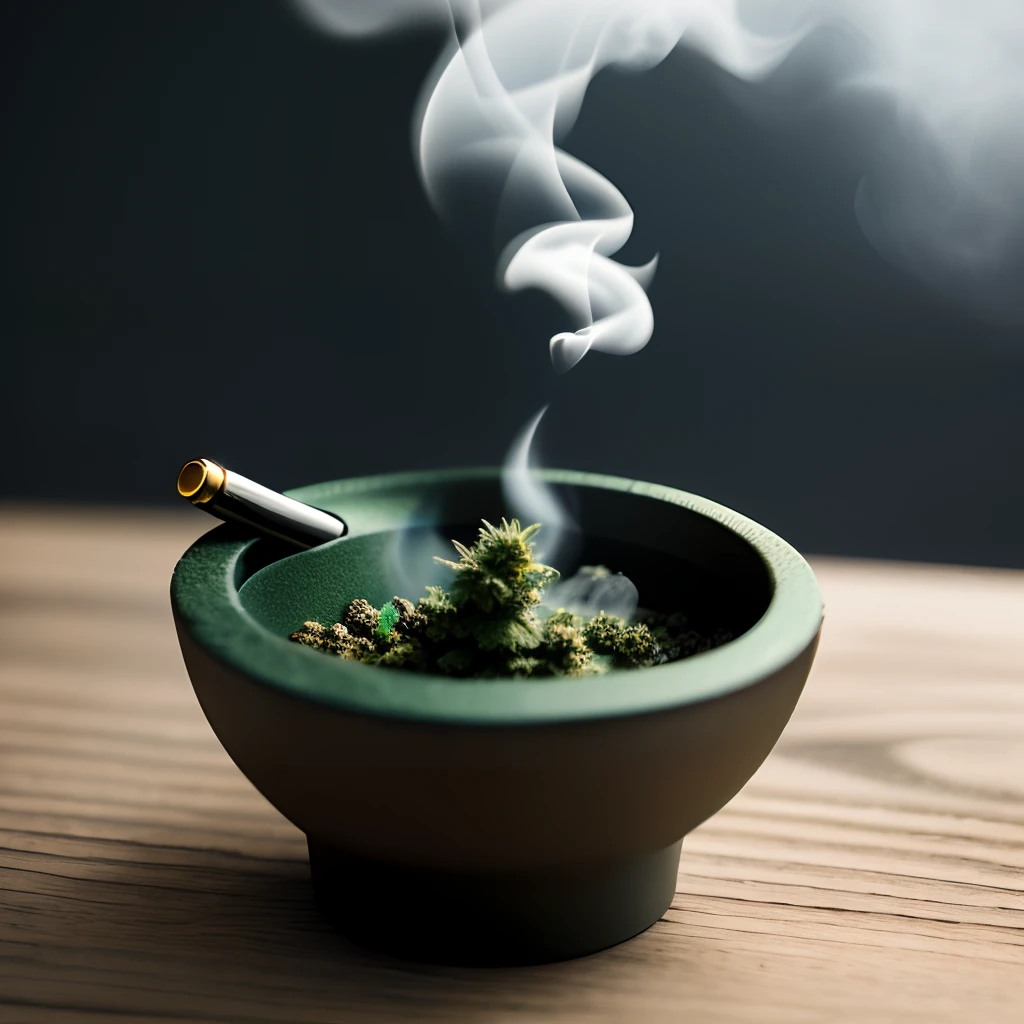 Marijuana joint posing in ashtray leaving smoke High definition,Alto detalle ,anuncio publicitario para revista cannabis