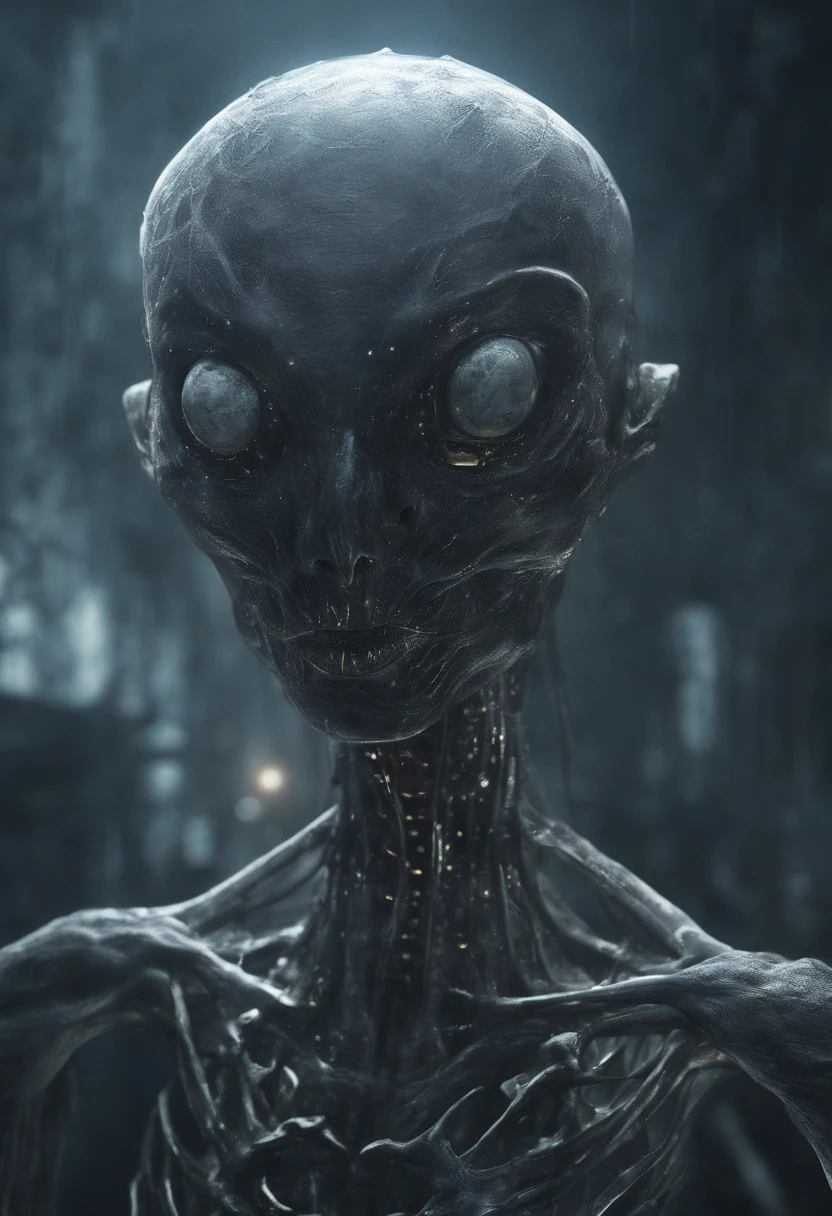 Van Terchall, Translucent ethereal alien with delicate features on a sci-fi setting, Shine from the inside out, Sparks and lights, do lado de fora, Lua, Close-up, Realistic, highly  detailed, 复杂