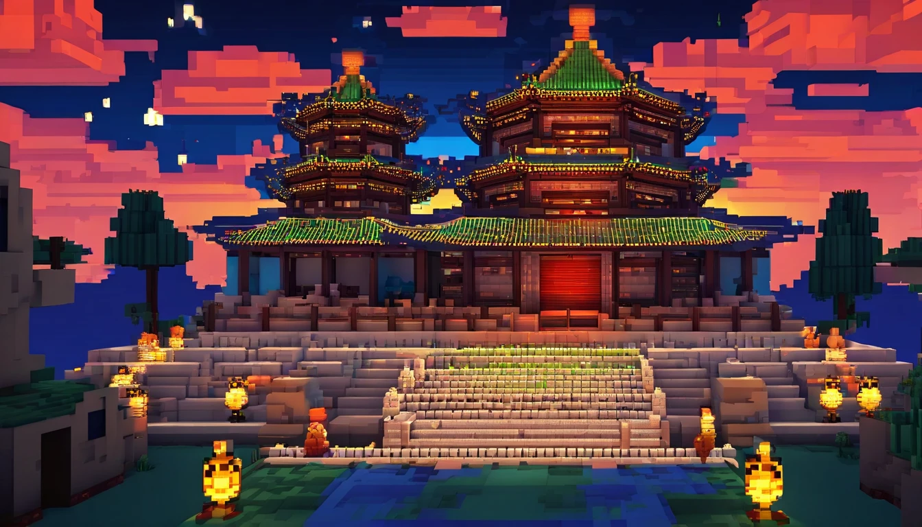 Temple of Heaven at night，The full moon hangs in the sky