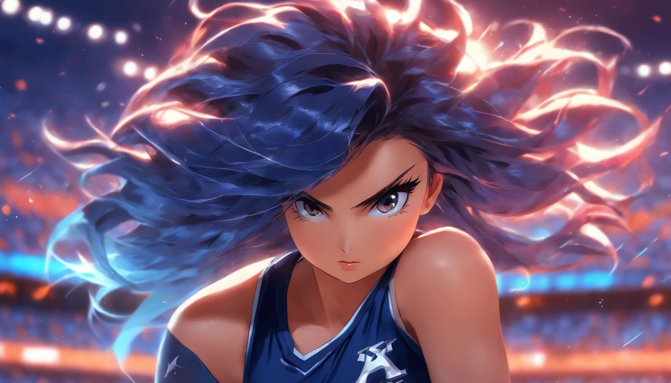 (Masterpiece), Live Action, (photo_\(medium\):1.0), One Girl, Lightning, In a Surreal Landscape, Watercolor, Brush Strokes, Unbuttoned Style, Orange Eyes, Ponytail, Black Hair, Cyberpunk, Japanese Clothing