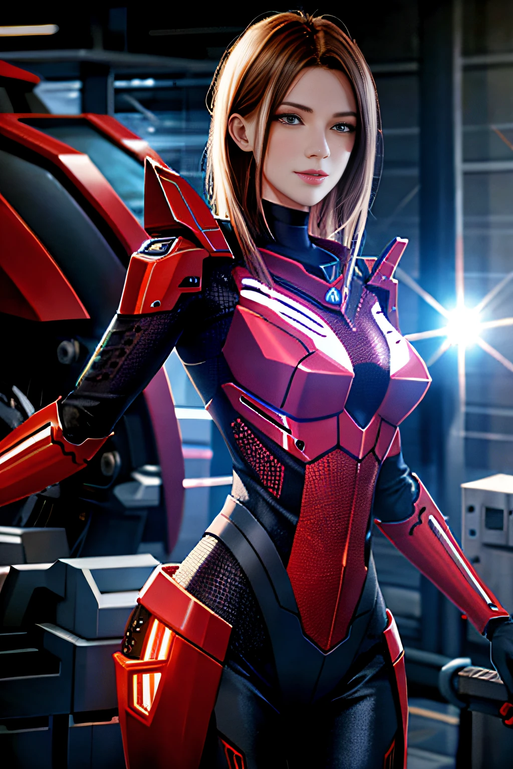 Machinary，Raised sexy，Mechanical texture，tmasterpiece，best qualtiy，cinematic colorgrade，high detal，realisticlying，lens flare glow，Fiber tracing，in a factory