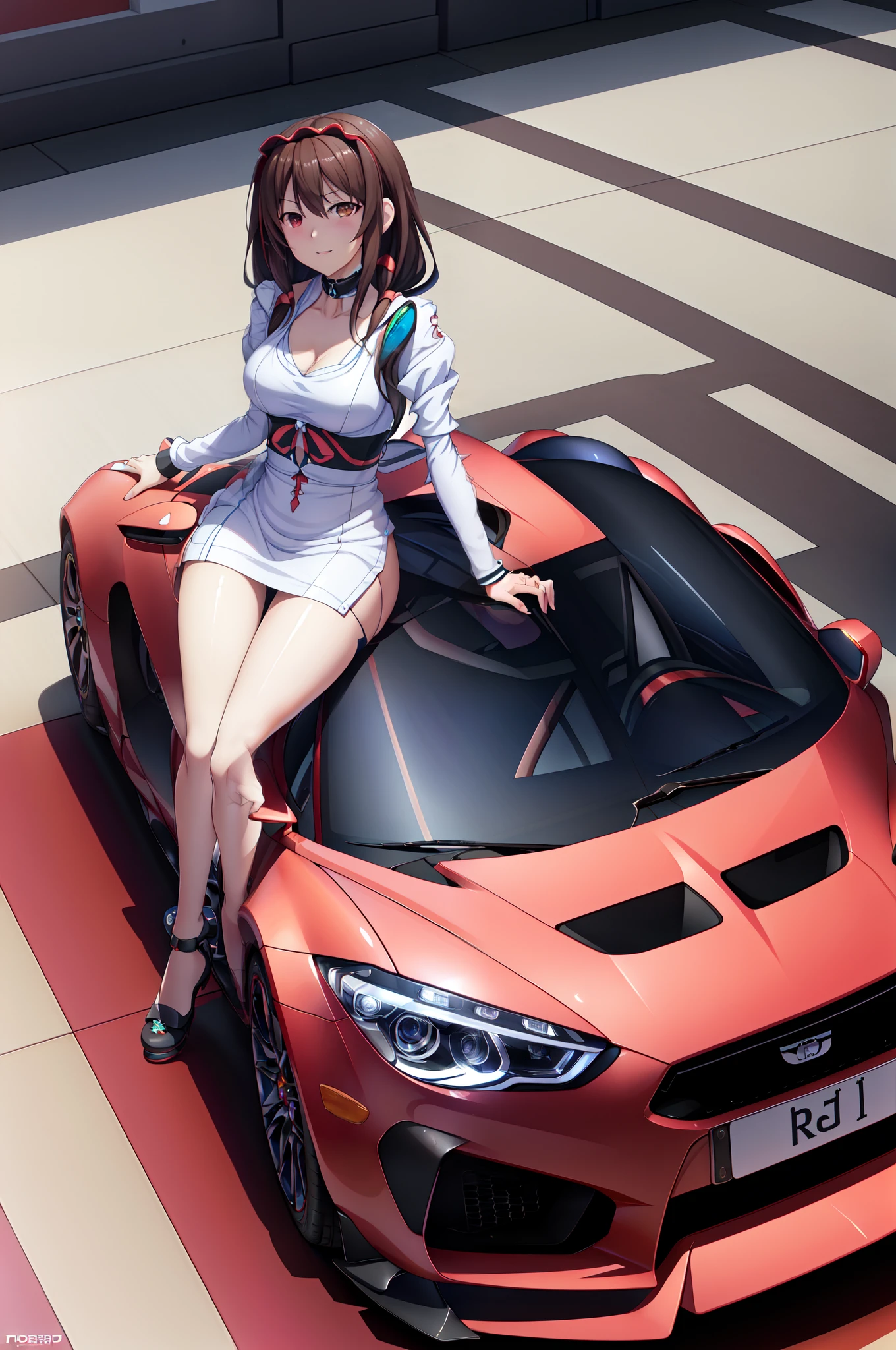 arafed woman in a short dress sitting on a sports car, sportscar, photorealistic anime girl render, smooth anime cg art, sports car, sportcar, render of a cute 3d anime girl, trending on cgstation, miura kentaro style, sport car, anime styled 3d, 3d anime girl, realistic anime 3 d style