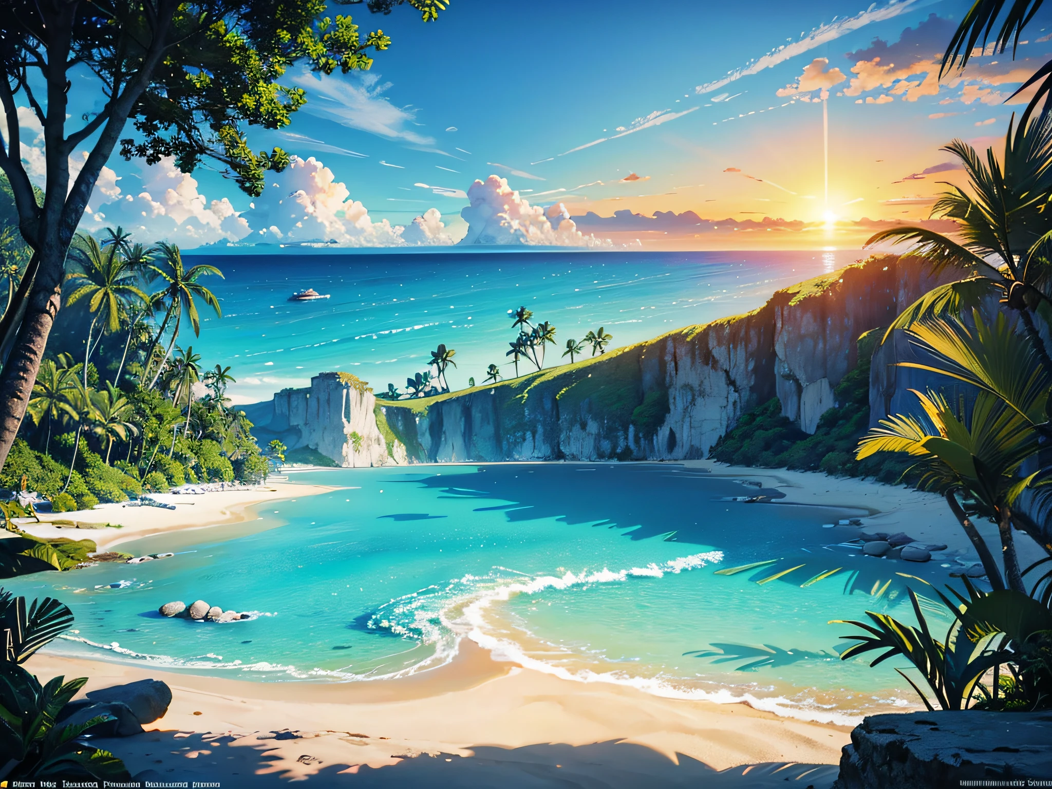 best quality,ultra-detailed,realistic,masterpiece:1.2,HDR,UHD,studio lighting,physically-based rendering,extreme detail description,professional,vivid colors,bokeh,landscape,sand dunes,shimmering ocean,palm trees,isolated and remote,breathtaking sunset,serene environment,abundant wildlife,clear blue skies,pristine beaches,enchanting atmosphere,tropical paradise,gentle sea breeze,undisturbed natural beauty,secluded getaway,exotic marine life,sun-kissed sands,calm and peaceful,tranquil waters,unspoiled wilderness,beautiful horizon,awe-inspiring views,majestic rock formations,serenity and solitude,natural oasis,golden sun rays,dreamlike ambiance,jungle foliage,crystal clear lagoon