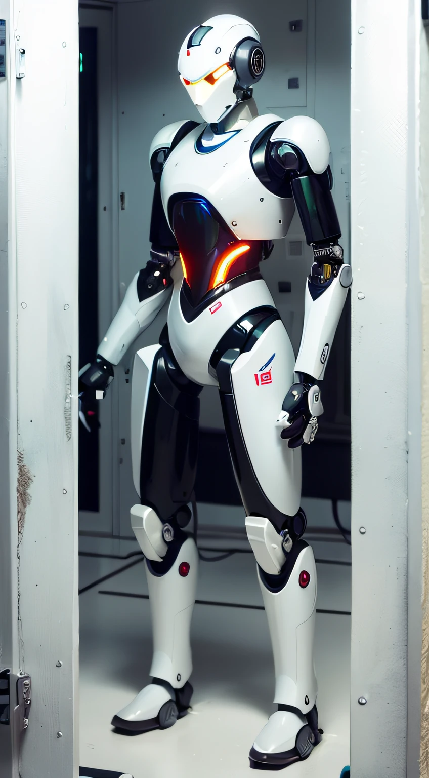 Highest quality, rear angle, realistic, (Sleek white Robot with feminine features), red lipstick, big ass, (boston dynamics), DARPA black project, mechanical joints, robotic parts, plastic, silicone, sex robot, unreal engine, RTX, ambient lighting, photographed on a Fujifilm X-H2S, 40mm F/2 lens, Kodak TMAX 100, HDR, 8k, by Hajime Sorayama, (full body:0.9), standing, from behind, ass worship