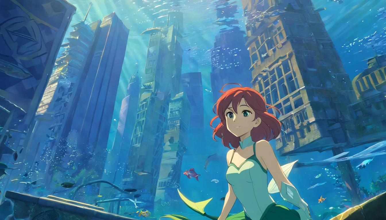 Underwater city Girl with a flag karo Little Mermaid Military department Underwater city Nagi's Askara karo anime