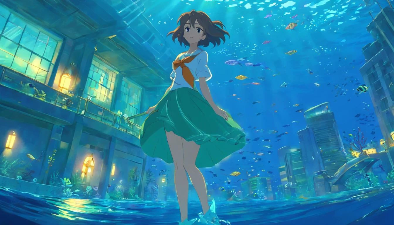 Underwater city Girl with a flag karo Little Mermaid Military department Underwater city Nagi's Askara karo anime