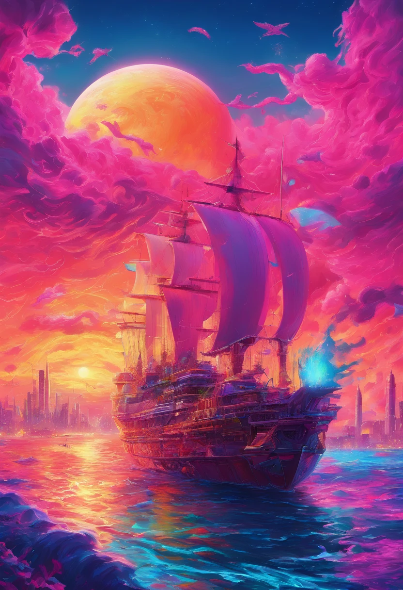 Real picture（（Oil paints ））Landscape painting,acrycle painting，Brush strokes，With unparalleled realism,ultrawide,ominous skies,Sail ships,Wooden boats,Lotus,Huge waves,Starry night,Harry Potter,voluminetric lighting,Clearing,Realistic,james gurney,art  stations，（（Paint with oil painting））
