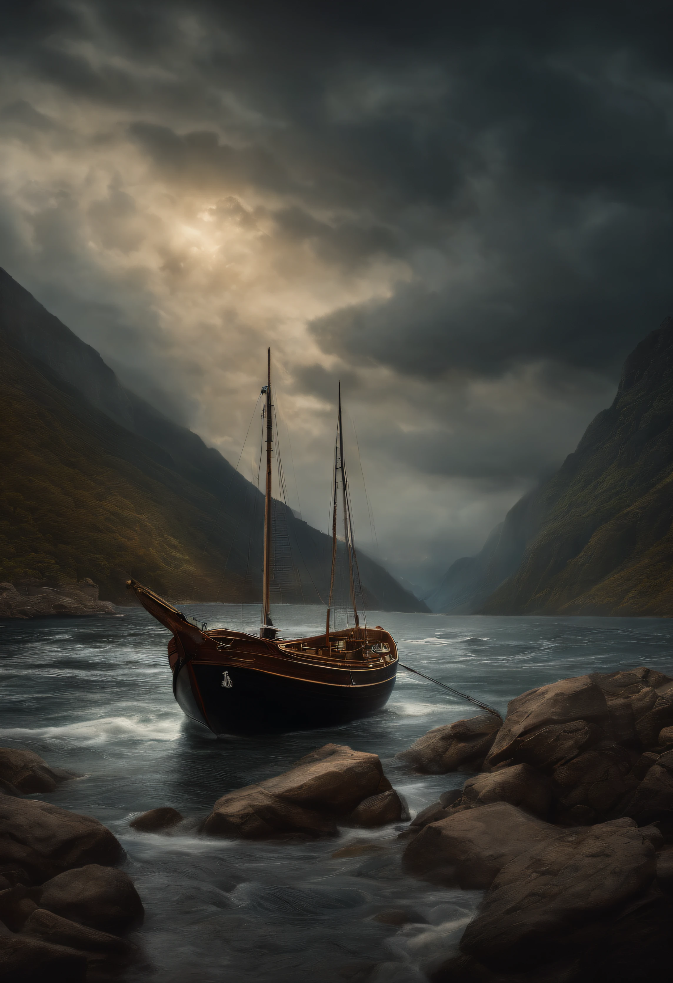 Real picture（（Oil paints ））Landscape painting,acrycle painting，Brush strokes，With unparalleled realism,ultrawide,ominous skies,Sail ships,Wooden boats,Lotus,Huge waves,Starry night,Harry Potter,voluminetric lighting,Clearing,Realistic,james gurney,art  stations，（（Paint with oil painting））