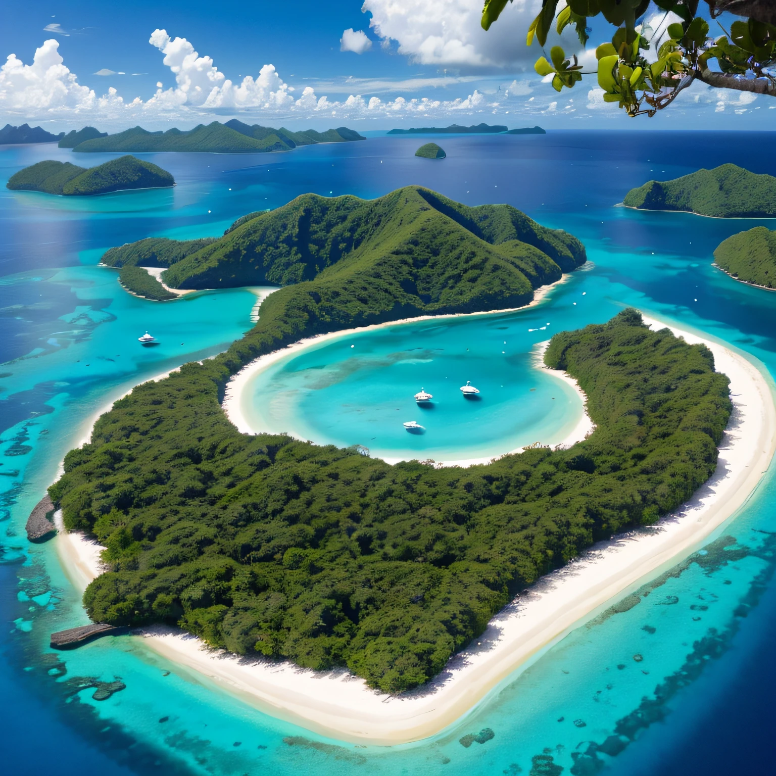 Inoki Island in Palau, a small island covered with trees, beautiful turquoise sea, calm sea, paradise, migratory birds