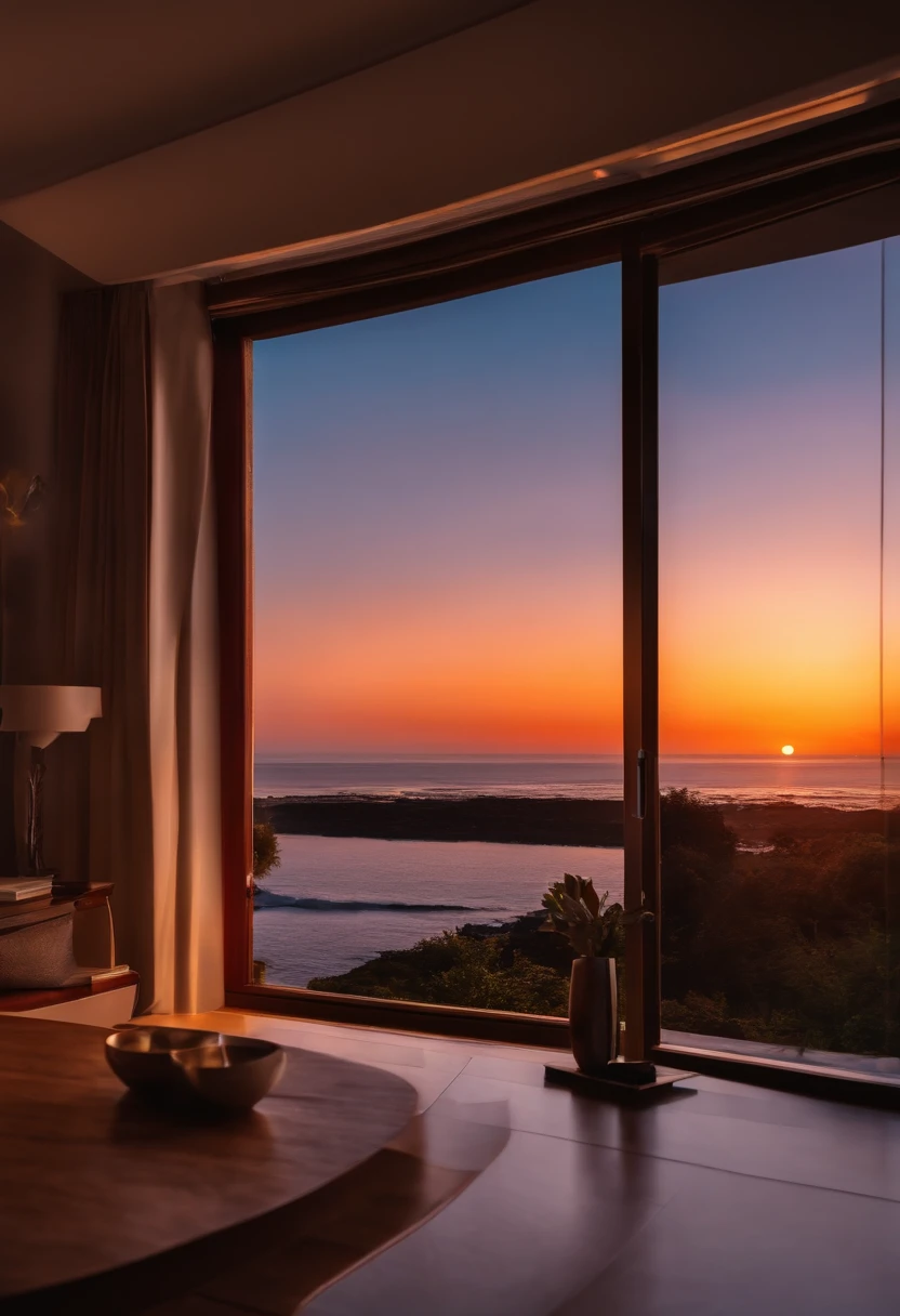 /imagien ar 16:9 sunset from your home 8k resolution panoramic window overlooking the ocean