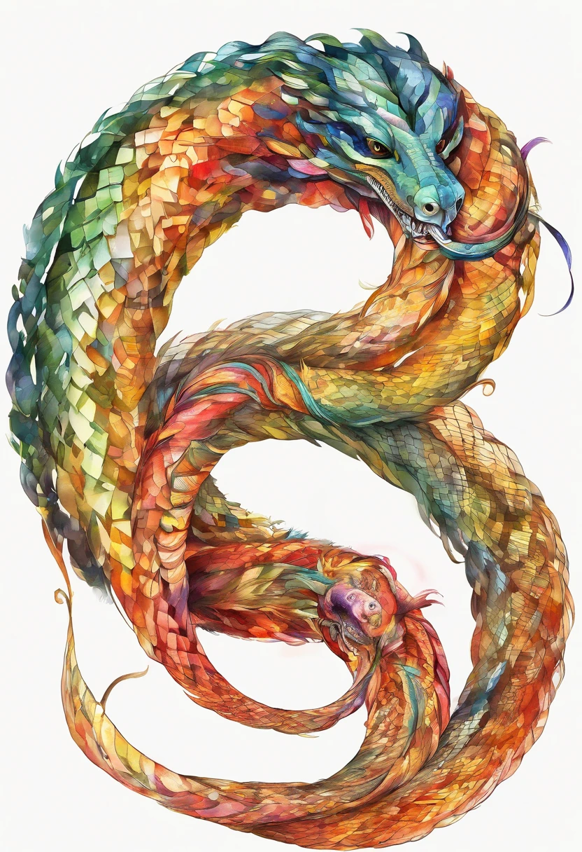 3d watercolor abstract、hight resolution、eight-headed、big snake、8One head、vhorrified、murky