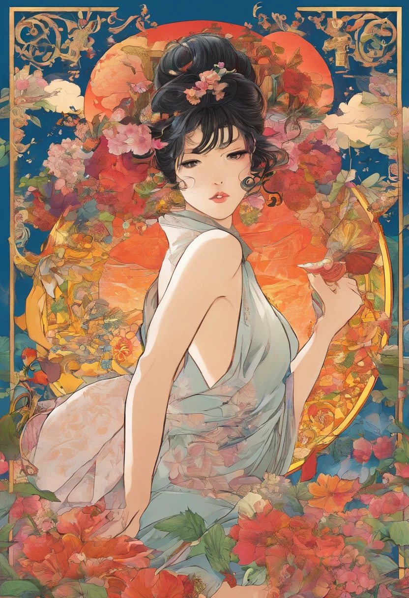Zhuangzhou Mengdie,Ukiyo-e,Huge flowers,an orchid,summer