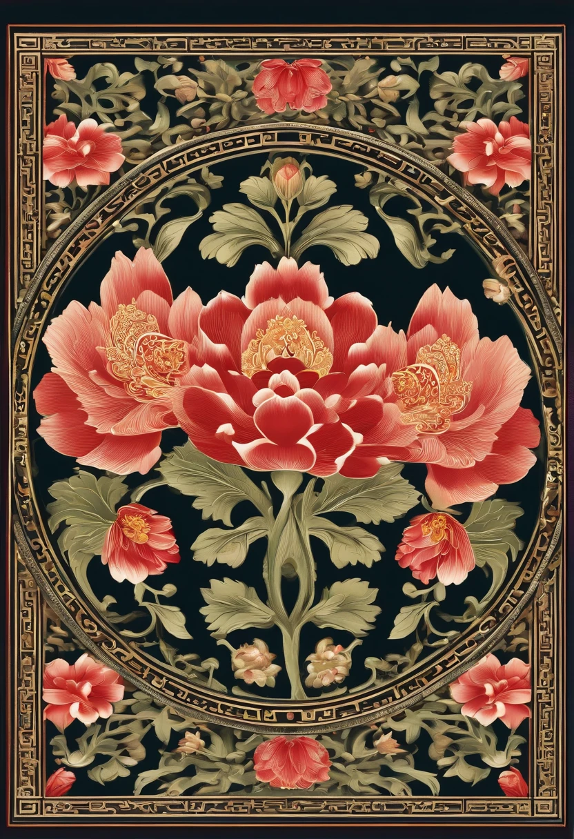 Size control length 20cm,Width 20cm,There is a picture of a floral design in the circular frame, oriental art nouveau, ancient china art style, Gorgeous Chinese ancient Chinese style pattern, intricate flower designs, ornate flowers, Delicate floral ornaments, Oriental art style, Lotus Mandala, Chinese style painting, Intricately detailed painting surfaces with flower motifs, Sublime and intricate design, hyper detailed ornament, highly intricate and colorful, Mandala ornaments, Lotus Mandala, intricately detailed artwork,colorful intricate masterpiece, Colourful!! Highly detailed,