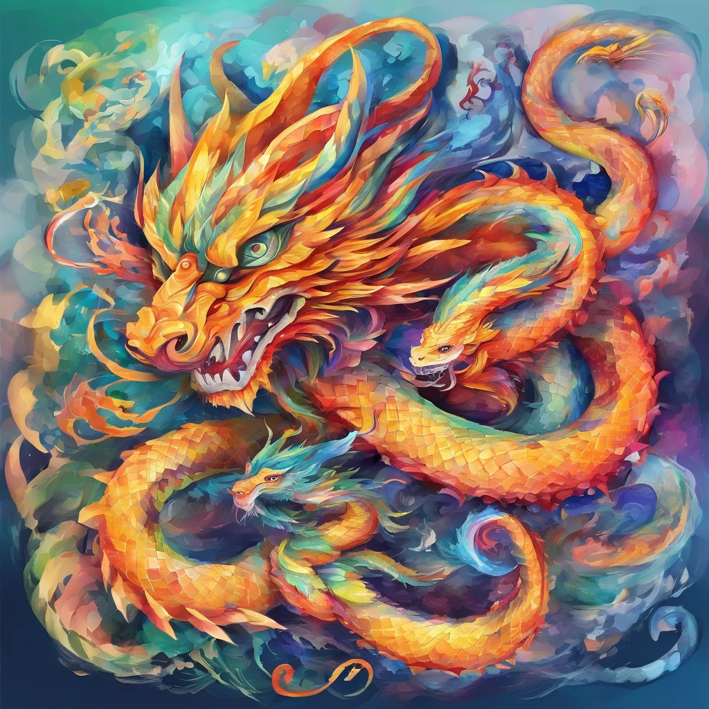 3d watercolor abstract、hight resolution、Eight Dragons、big snake、8One head、vhorrified、8One tail、8One Face