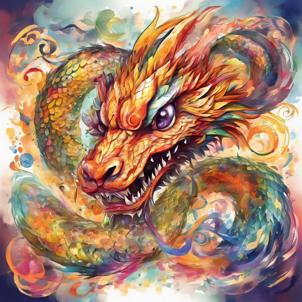 3d watercolor abstract、hight resolution、Eight Dragons、big snake、８One head、vhorrified、８One tail、８One Face