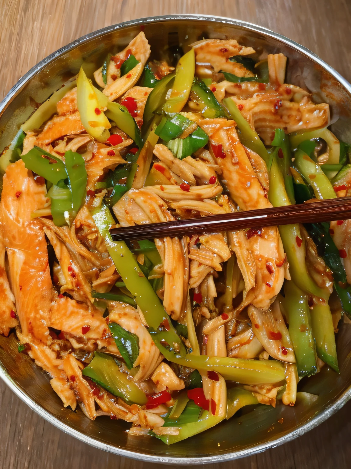 Close-up of a bowl of food，There are chopsticks inside, sichuan, delicacy, inspired by Choi Buk, ❤🔥🍄🌪, Chinese, Ancient sword, Yum, wok, in style of pan ren wei, salmon khoshroo, Spicy, shaxi, daopao, recipe, inspired by Li Keran, inspired by Wu Changshuo