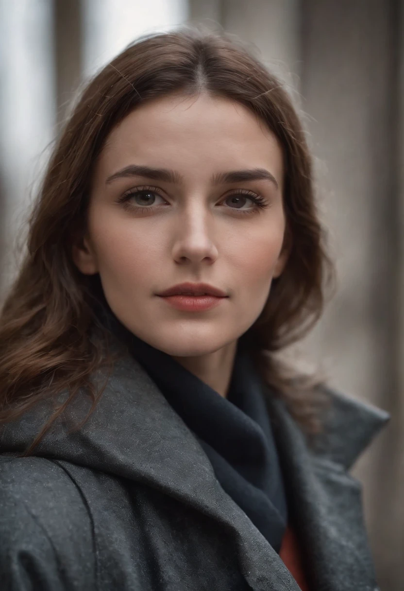 a woman wearing raincoat, in the style of detailed atmospheric portraits, uhd image, serene faces, dotted, close-up, romantic chiaroscuro, classical portraiture --ar 245:368 --v 5.1 --style raw