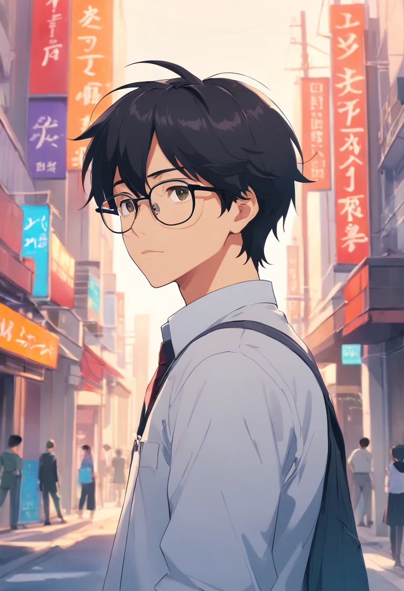 Man with black hair, wears glasses, ,Single，The whole body is from head to toe， CharacterDesignSheet, diferentes poses, Different angles, in a white shirt，CharacterDesignSheet, diferentes poses, Different angles, Full body figures，with a simple background