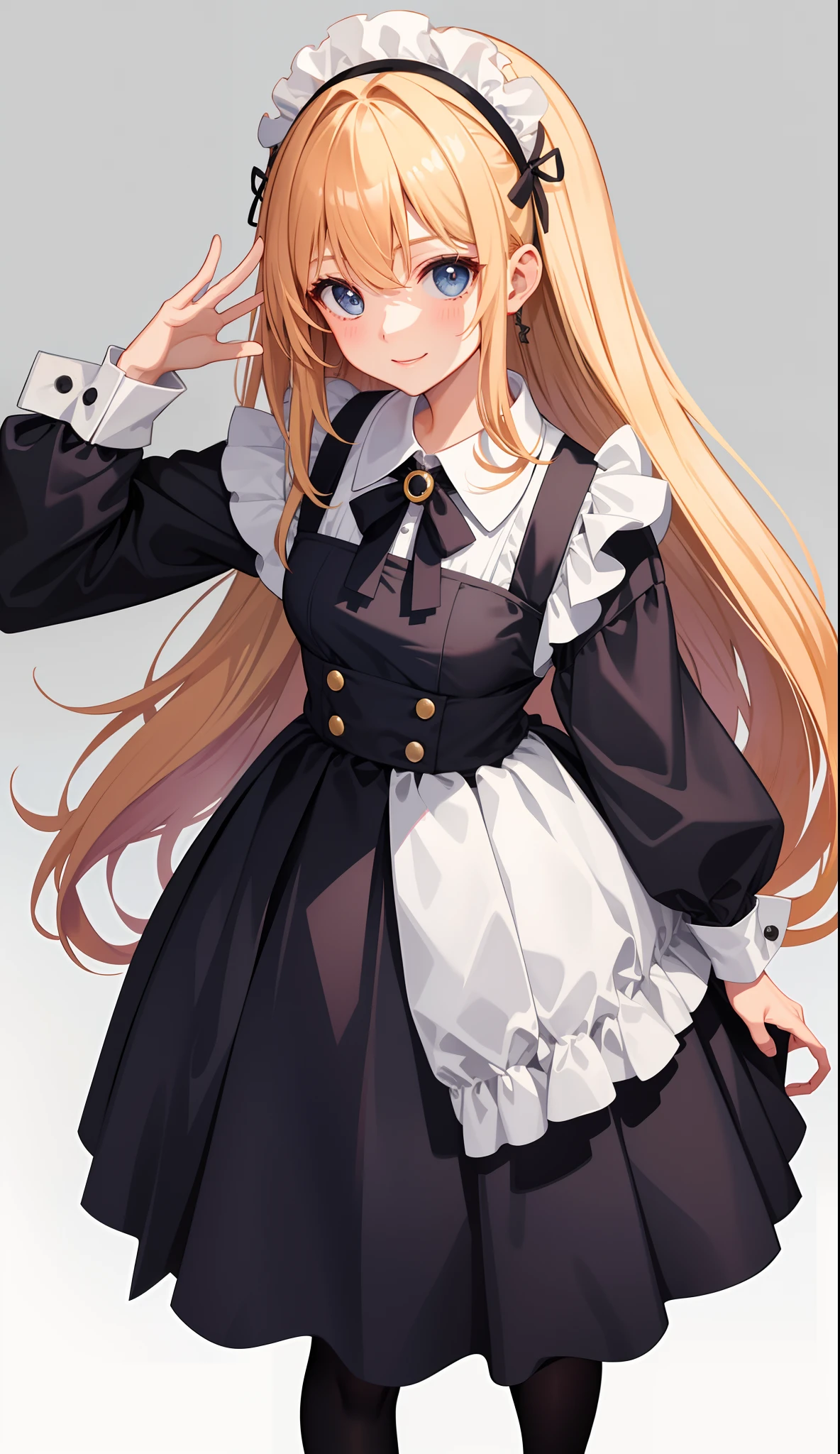 1girl in、AS-Adult、A smile、The shirt、skirt by the、(small tits)、doress、pinafore、hair adornments、(Maids)、Upper body portrait、Walking with a thigh、