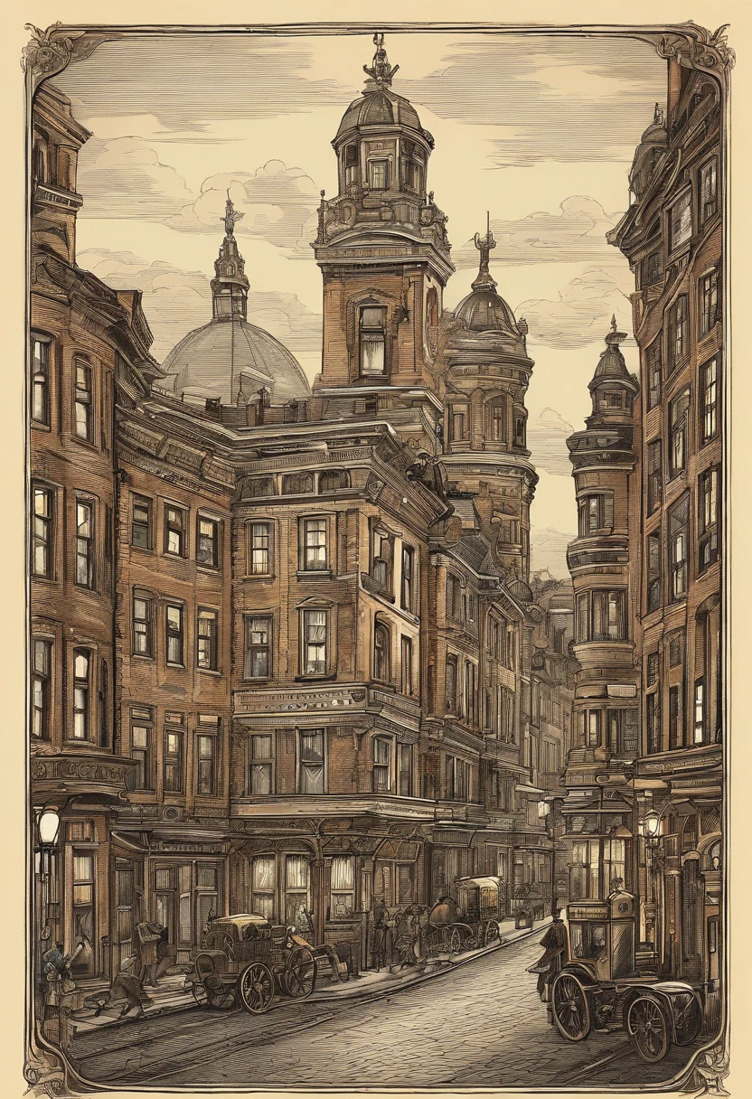 The cityscape seamlessly blends the elegance of Victorian-era architecture with the marvels of futuristic steam-powered technology, creating a captivating and unique urban environment. As you gaze upon this scene, you're transported to a world that is both nostalgic and cutting-edge.
The architecture exudes the grandeur of the late 19th century, with ornate buildings adorned with intricate wrought-iron railings, delicate filigree, and richly decorated facades. These structures rise majestically, their tall spires and domes touching the sky. Rows of elegant townhouses and brownstones line the cobblestone streets, each featuring Victorian-era bay windows, turrets, and balconies that add character to the cityscape.
Amidst this historical backdrop, the futuristic steam-powered technology takes center stage. Massive gears and cogs turn rhythmically, powered by billowing clouds of steam emanating from towering smokestacks. These steam-powered factories and machines are seamlessly integrated into the urban landscape, their polished brass and copper surfaces gleaming in the soft, warm glow of gas lamps.
As you traverse the city streets, you'll notice the marvel of steam-driven vehicles gliding silently along the thoroughfares. Steam carriages, resembling vintage horse-drawn carriages but propelled by intricate steam engines, transport passengers in luxurious comfort. Airships, resembling majestic balloons with metallic exoskeletons, cruise overhead, ferrying passengers to different parts of the city.
The city's lighting system is a spectacle in itself. Gas lamps line the streets, casting a warm and inviting glow, while luminescent steam-powered streetlights bathe the city in a gentle radiance at night. These lights are not just functional; they are works of art, with intricate metalwork and stained glass.
In the heart of the city, a grand clock tower stands as a symbol of both tradition and progress. Its massive clockworks are a marvel of engineering, and it chimes the