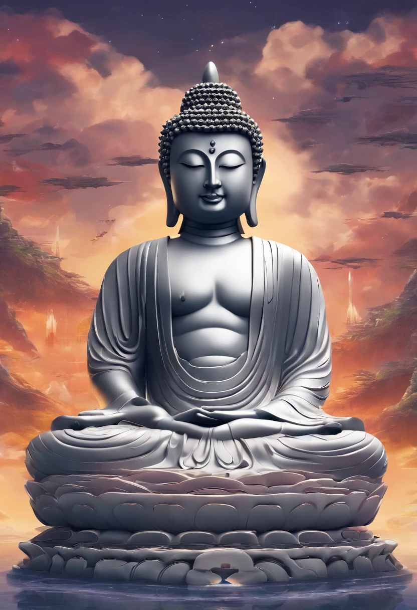 (Towering Buddha statue in the distance:1.5),(Kamiyama Background:1.2),The clouds are ethereal,wonderland,(photo-realistic:1.4),(Best quality:1.0),(Highly concerned:1.0),8K,RAW photo,(Masterpiece:0.2),Ultra-detailed,(Pilgrims on the road:0.8),A huge tall Buddha statue in the distance,Pilgrims on the road