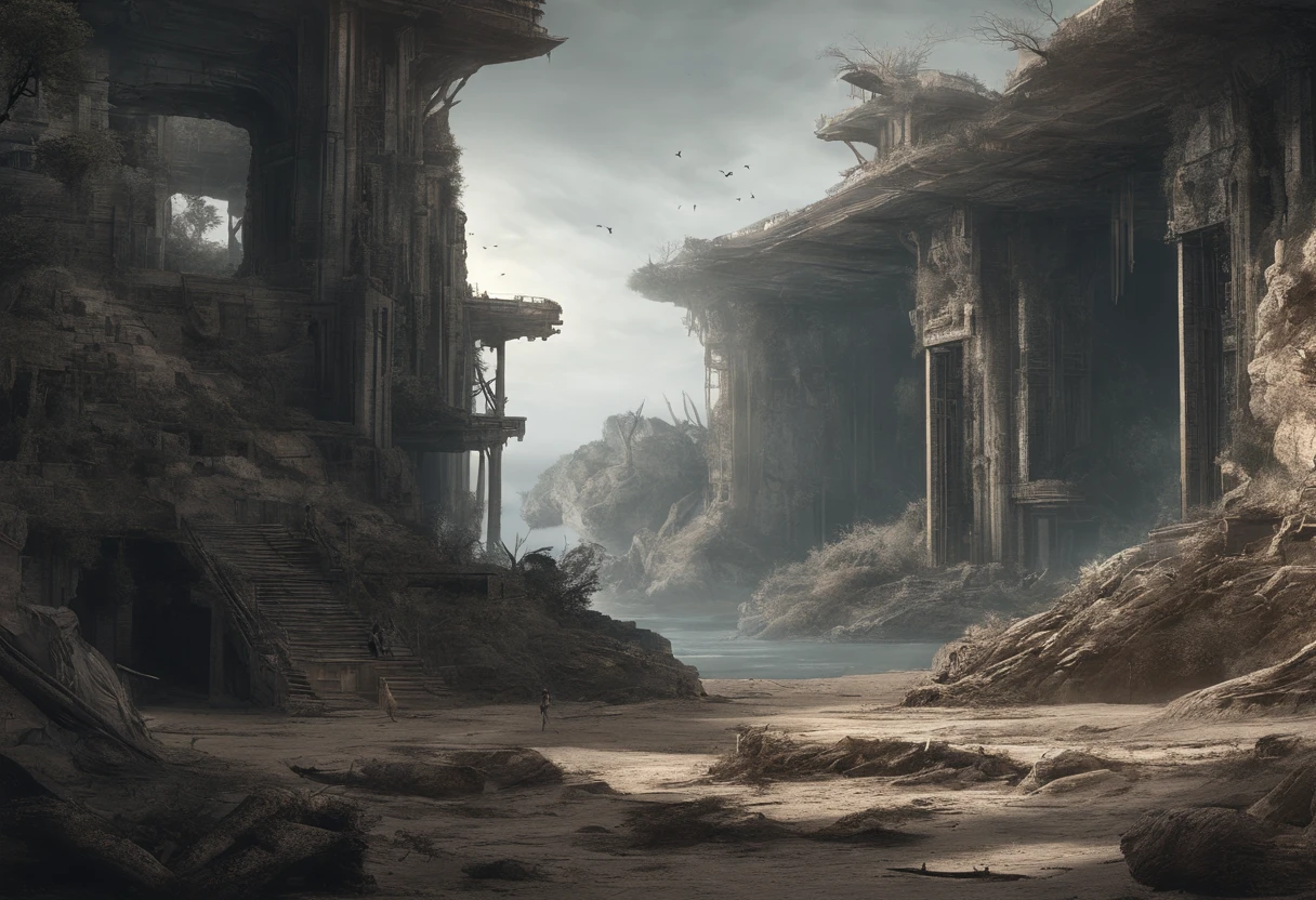 The island was formed by the uplift of a group of ancient ruins that had sunk to the seabed. Rotting trees, dry coral, tilted earth and ruins of buildings,