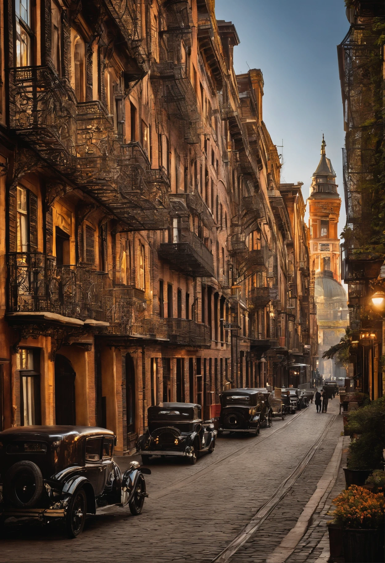 The cityscape seamlessly blends the elegance of Victorian-era architecture with the marvels of futuristic steam-powered technology, creating a captivating and unique urban environment. As you gaze upon this scene, you're transported to a world that is both nostalgic and cutting-edge.
The architecture exudes the grandeur of the late 19th century, with ornate buildings adorned with intricate wrought-iron railings, delicate filigree, and richly decorated facades. These structures rise majestically, their tall spires and domes touching the sky. Rows of elegant townhouses and brownstones line the cobblestone streets, each featuring Victorian-era bay windows, turrets, and balconies that add character to the cityscape.
Amidst this historical backdrop, the futuristic steam-powered technology takes center stage. Massive gears and cogs turn rhythmically, powered by billowing clouds of steam emanating from towering smokestacks. These steam-powered factories and machines are seamlessly integrated into the urban landscape, their polished brass and copper surfaces gleaming in the soft, warm glow of gas lamps.
As you traverse the city streets, you'll notice the marvel of steam-driven vehicles gliding silently along the thoroughfares. Steam carriages, resembling vintage horse-drawn carriages but propelled by intricate steam engines, transport passengers in luxurious comfort. Airships, resembling majestic balloons with metallic exoskeletons, cruise overhead, ferrying passengers to different parts of the city.
The city's lighting system is a spectacle in itself. Gas lamps line the streets, casting a warm and inviting glow, while luminescent steam-powered streetlights bathe the city in a gentle radiance at night. These lights are not just functional; they are works of art, with intricate metalwork and stained glass.
In the heart of the city, a grand clock tower stands as a symbol of both tradition and progress. Its massive clockworks are a marvel of engineering, and it chimes the